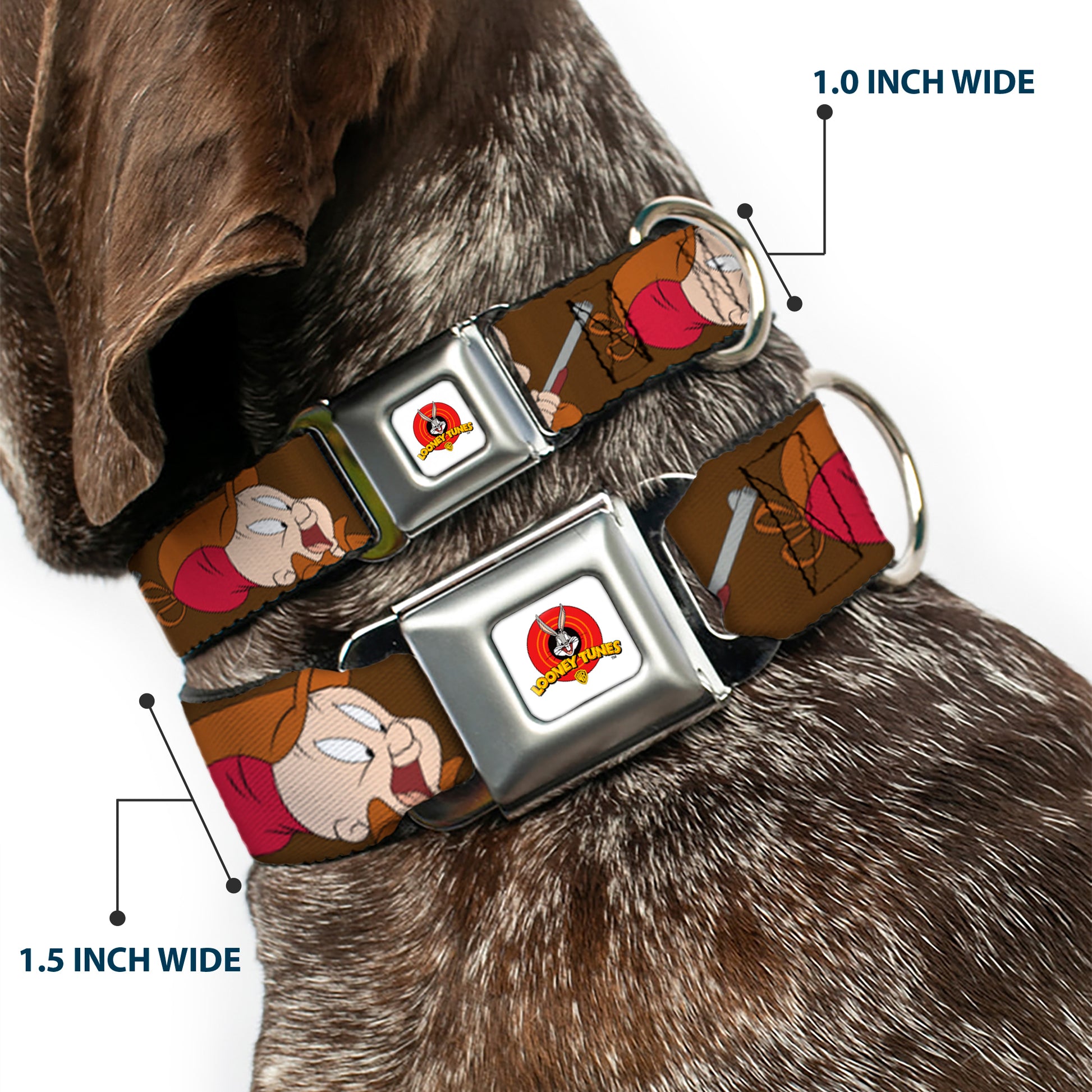 Looney Tunes Logo Full Color White Seatbelt Buckle Collar - ELMER FUDD w/Poses Browns Seatbelt Buckle Collars Looney Tunes