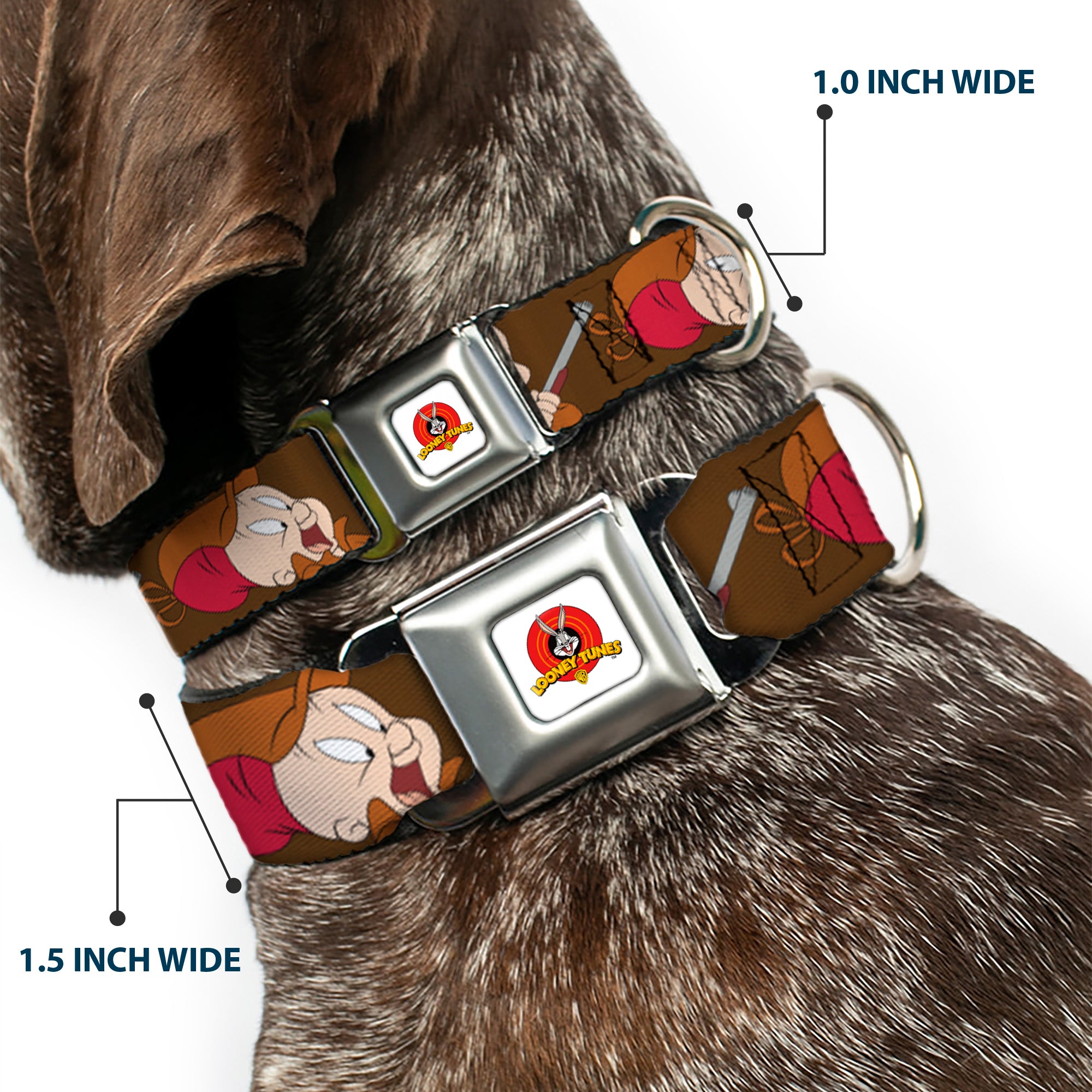 Looney Tunes Logo Full Color White Seatbelt Buckle Collar - ELMER FUDD w/Poses Browns Seatbelt Buckle Collars Looney Tunes