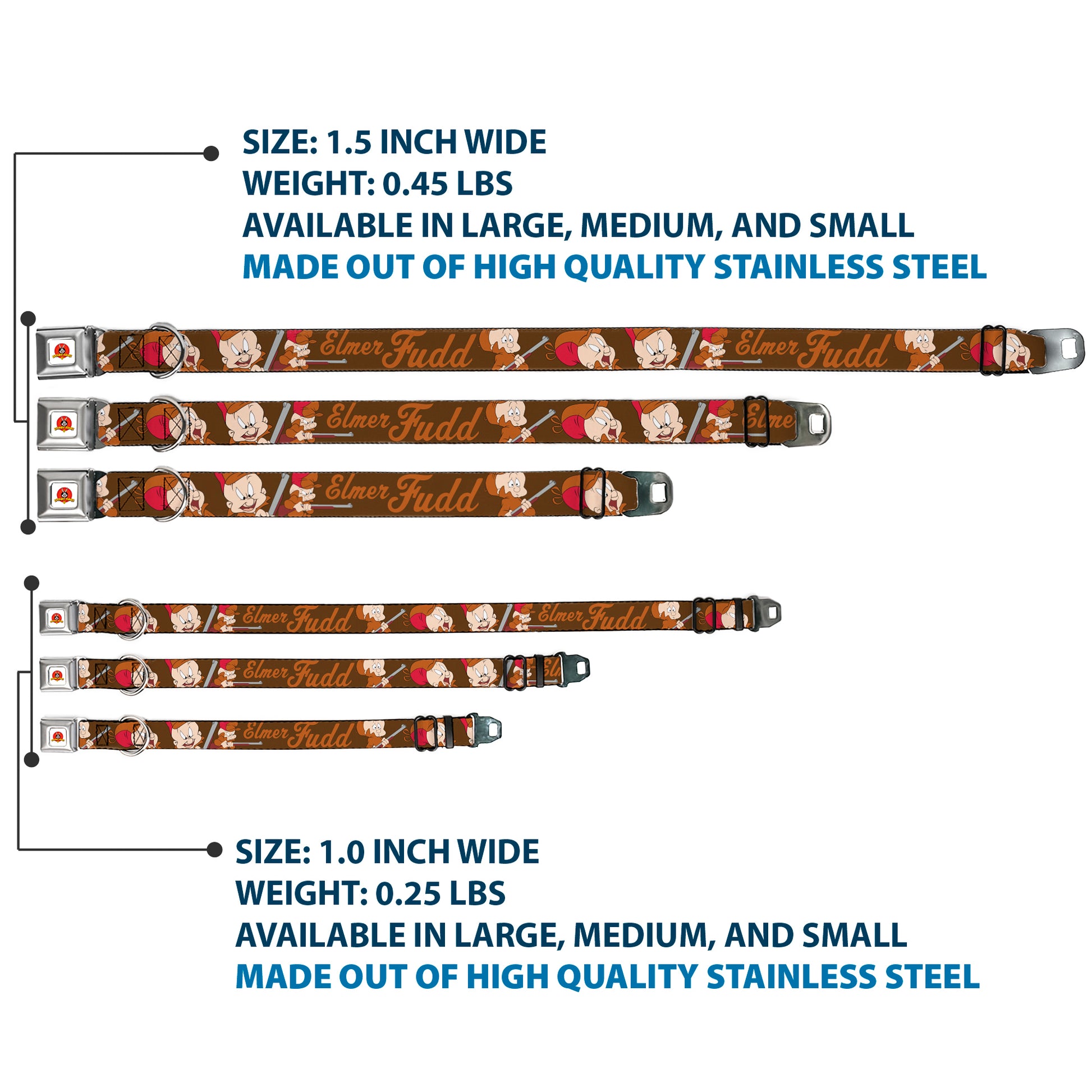 Looney Tunes Logo Full Color White Seatbelt Buckle Collar - ELMER FUDD w/Poses Browns Seatbelt Buckle Collars Looney Tunes