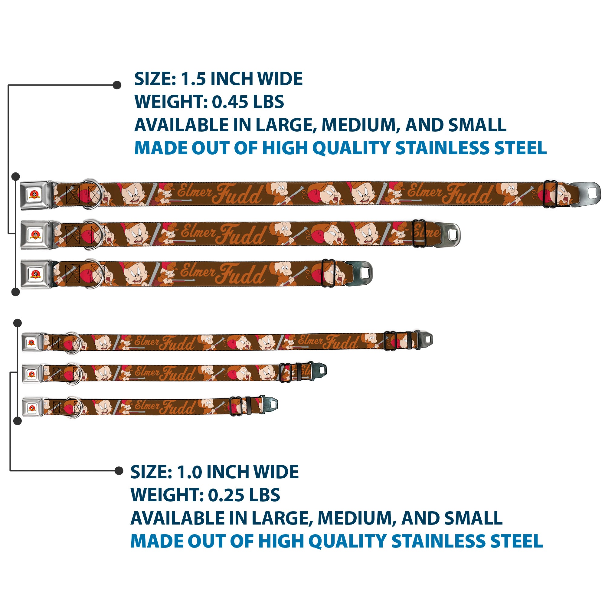 Looney Tunes Logo Full Color White Seatbelt Buckle Collar - ELMER FUDD w/Poses Browns Seatbelt Buckle Collars Looney Tunes