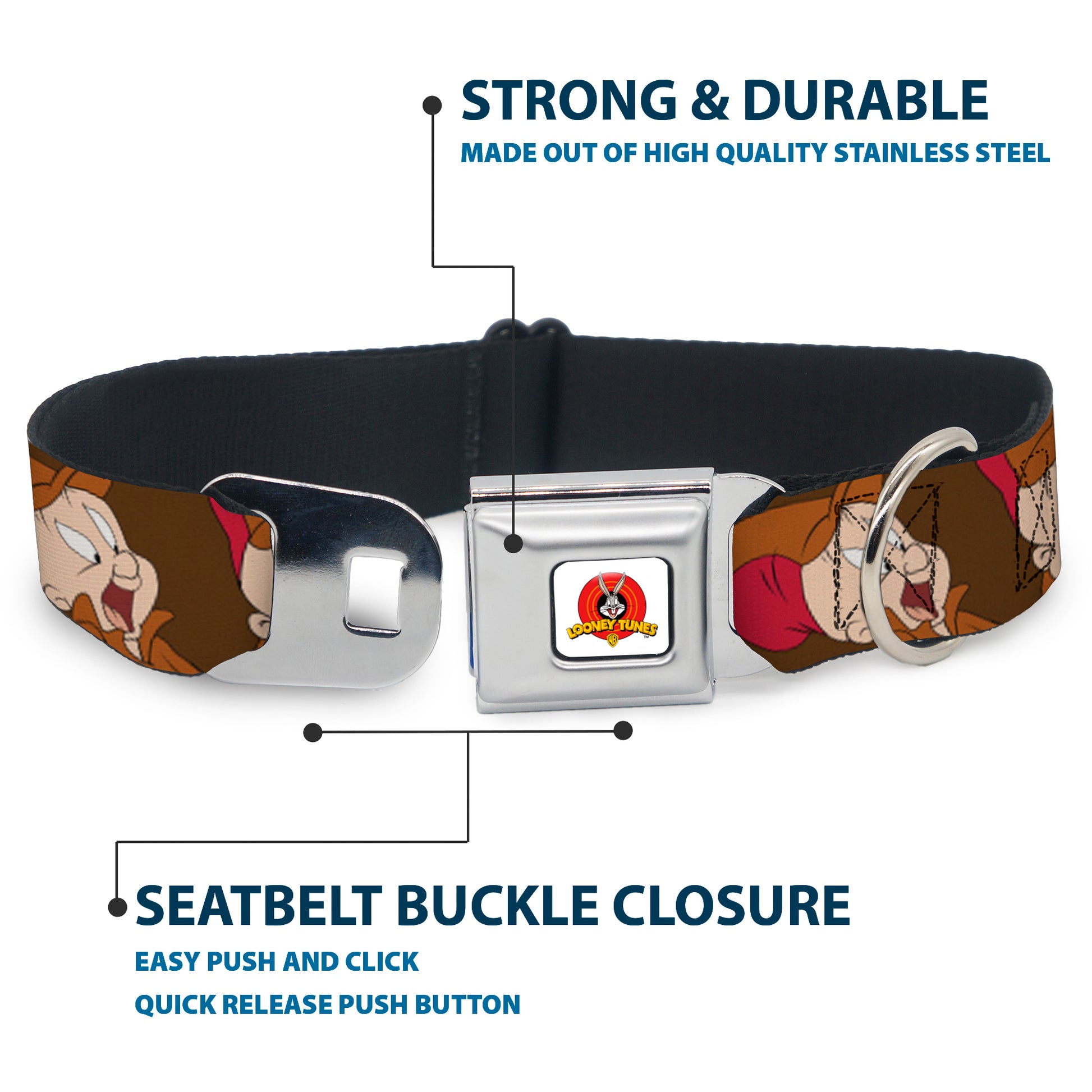 Looney Tunes Logo Full Color White Seatbelt Buckle Collar - ELMER FUDD w/Poses Browns Seatbelt Buckle Collars Looney Tunes