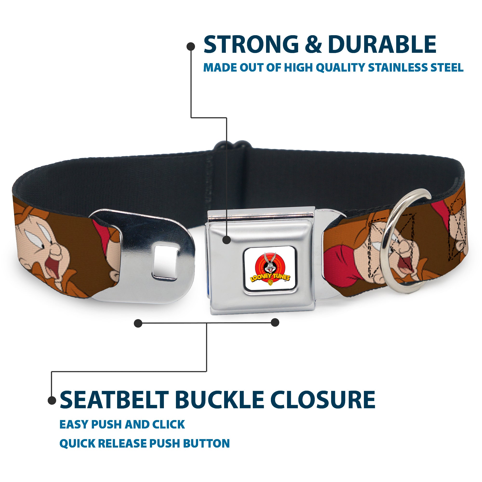 Looney Tunes Logo Full Color White Seatbelt Buckle Collar - ELMER FUDD w/Poses Browns Seatbelt Buckle Collars Looney Tunes