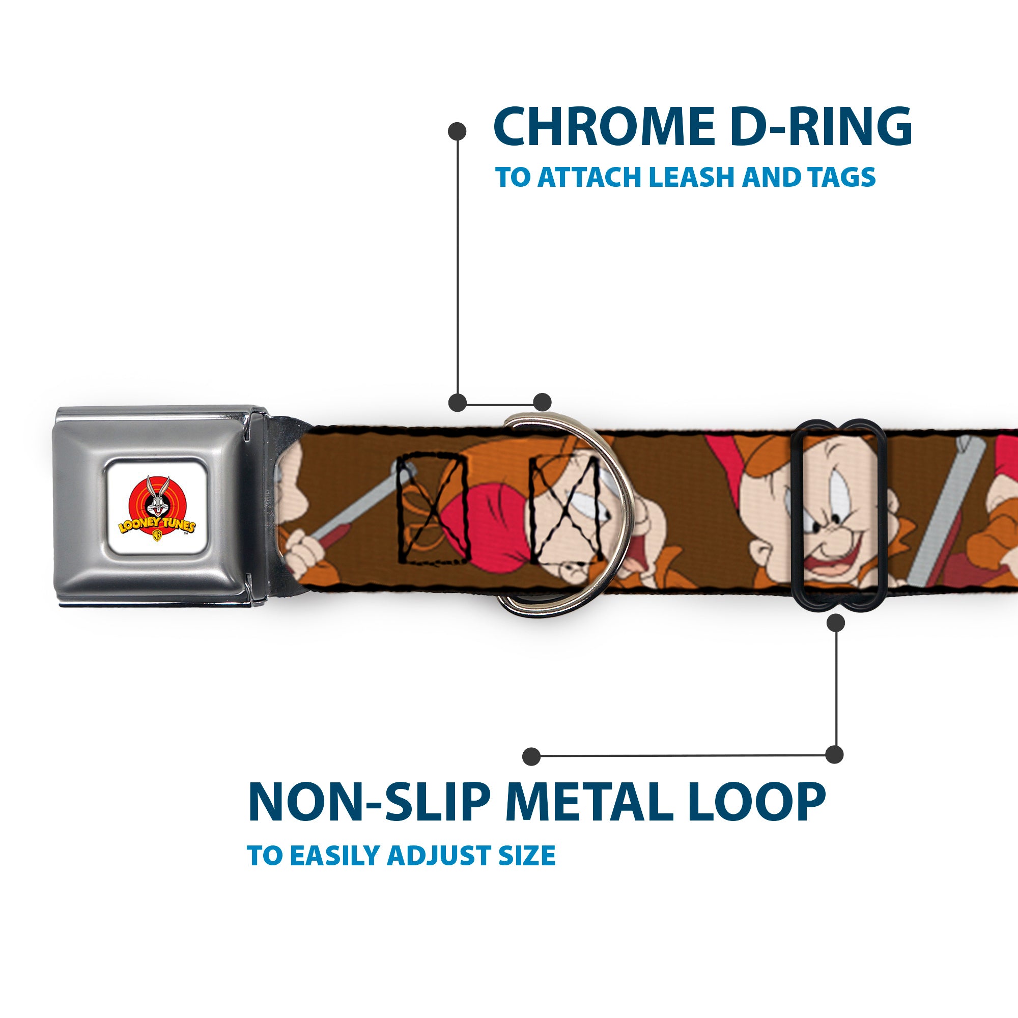 Looney Tunes Logo Full Color White Seatbelt Buckle Collar - ELMER FUDD w/Poses Browns Seatbelt Buckle Collars Looney Tunes