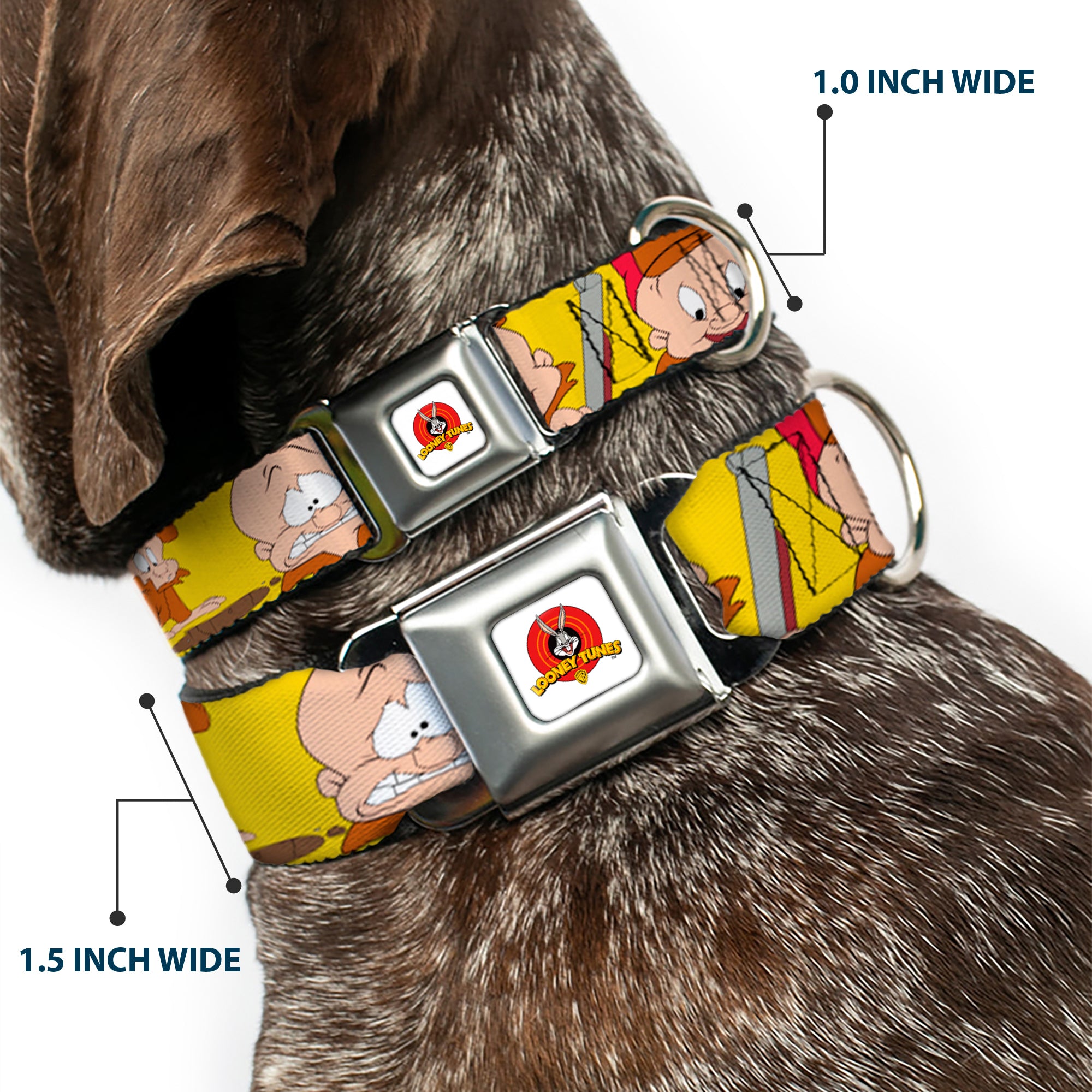Looney Tunes Logo Full Color White Seatbelt Buckle Collar - Elmer Fudd Expressions Yellow Seatbelt Buckle Collars Looney Tunes