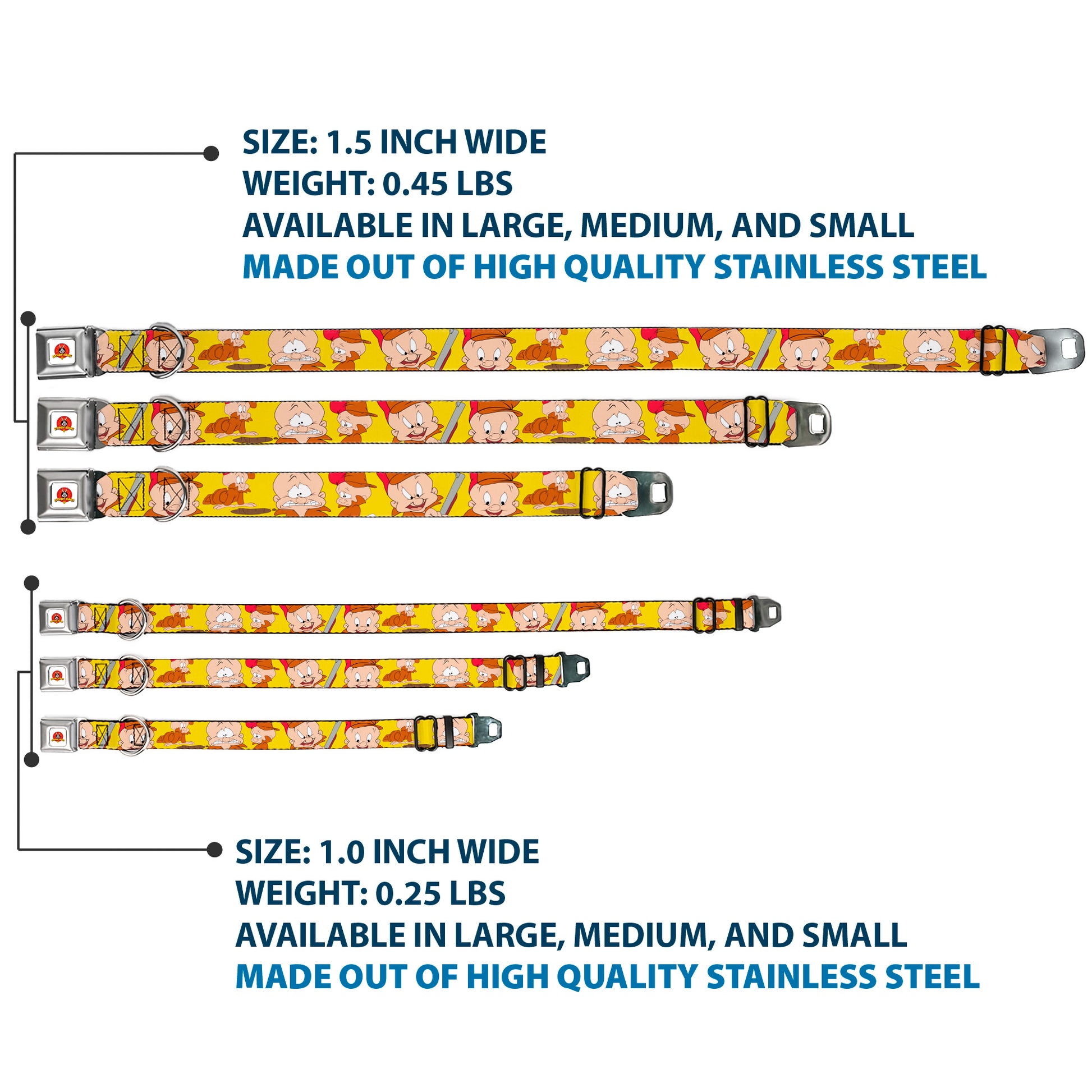 Looney Tunes Logo Full Color White Seatbelt Buckle Collar - Elmer Fudd Expressions Yellow Seatbelt Buckle Collars Looney Tunes