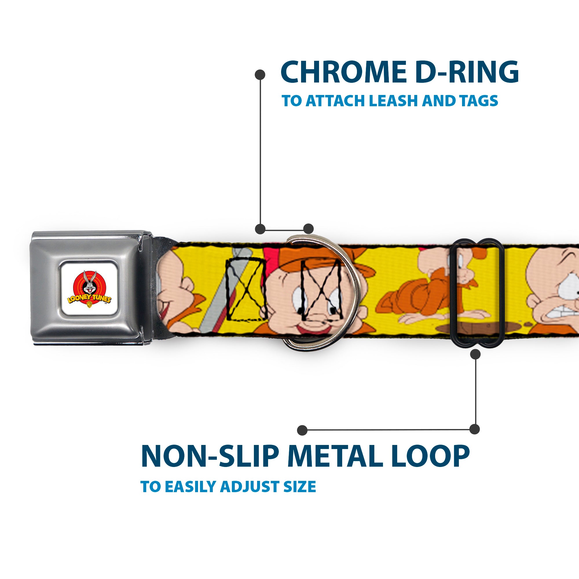 Looney Tunes Logo Full Color White Seatbelt Buckle Collar - Elmer Fudd Expressions Yellow Seatbelt Buckle Collars Looney Tunes