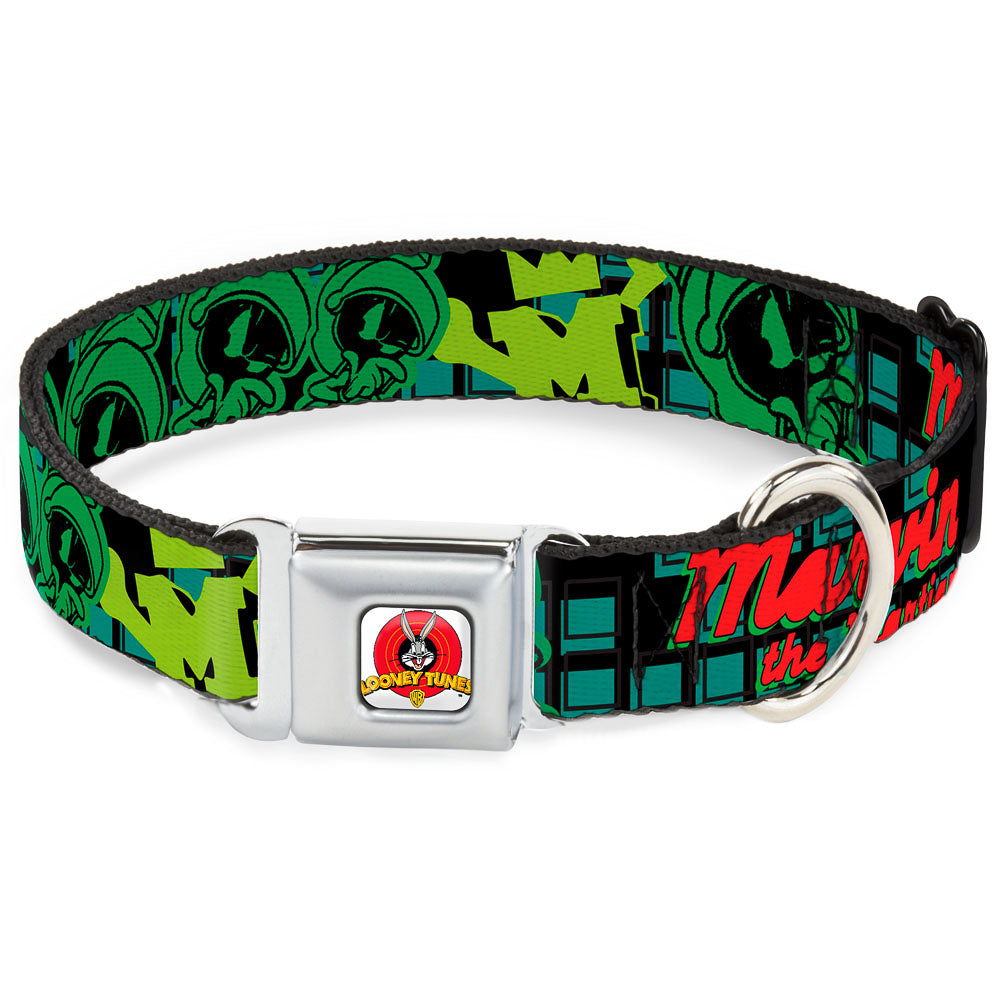 Looney Tunes Logo Full Color White Seatbelt Buckle Collar - MARVIN THE MARTIAN w/Poses Black/Turquoise Seatbelt Buckle Collars Looney Tunes