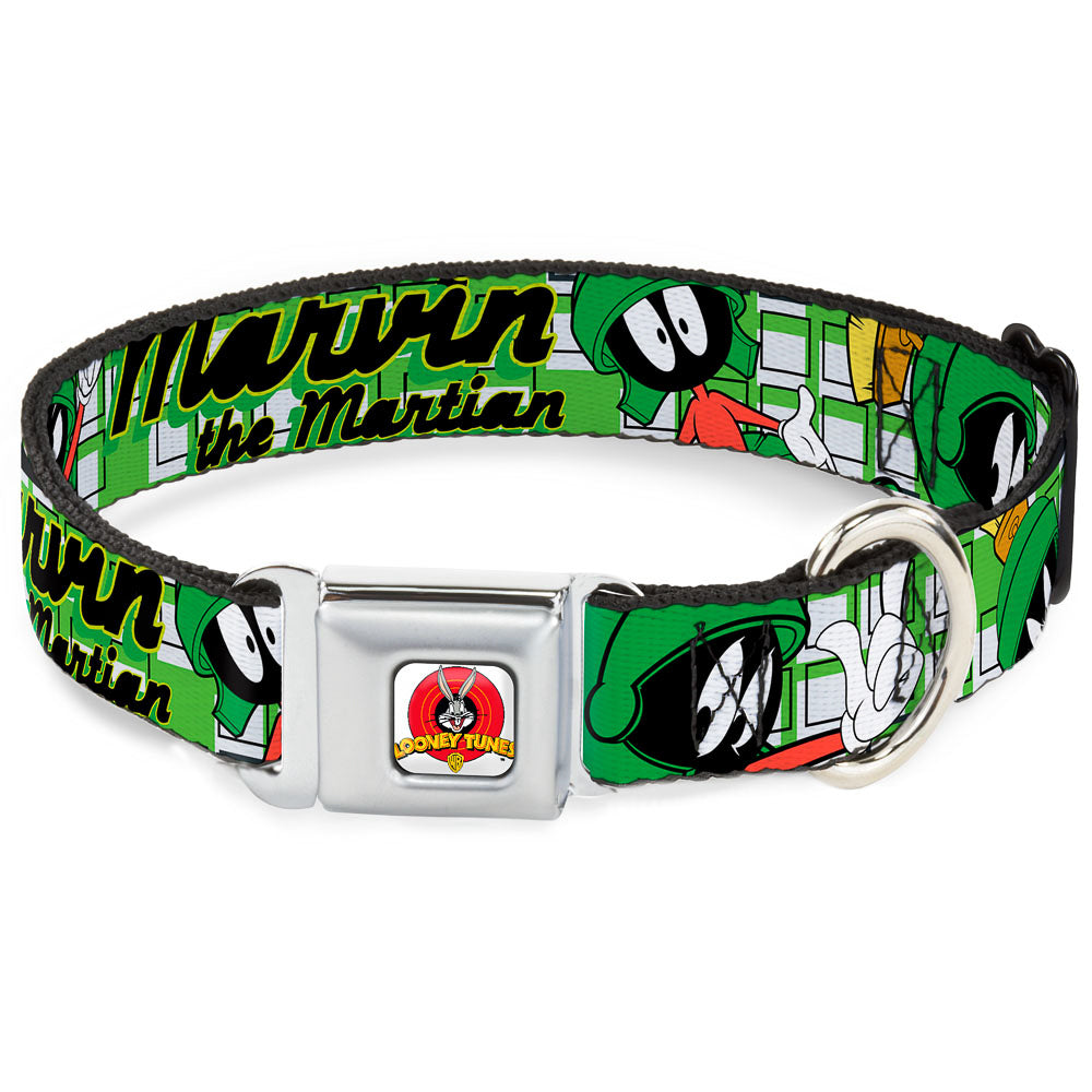 Looney Tunes Logo Full Color White Seatbelt Buckle Collar - MARVIN THE MARTIAN w/Poses White/Green Seatbelt Buckle Collars Looney Tunes