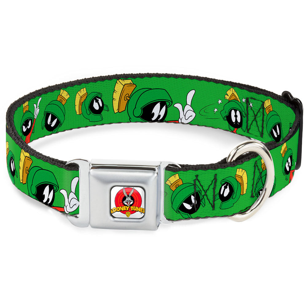 Looney Tunes Logo Full Color White Seatbelt Buckle Collar - MARVIN THE MARTIAN w/Poses/Expressions Green Seatbelt Buckle Collars Looney Tunes