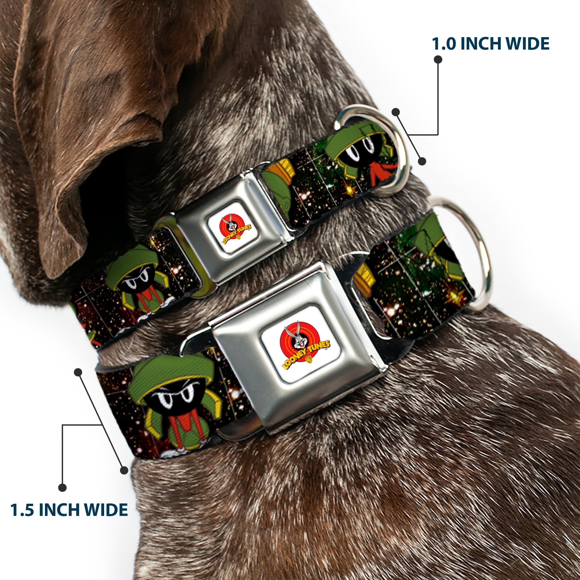 Looney Tunes Logo White Seatbelt Buckle Collar - Marvin the Martian 4-Poses Galaxy Seatbelt Buckle Collars Looney Tunes
