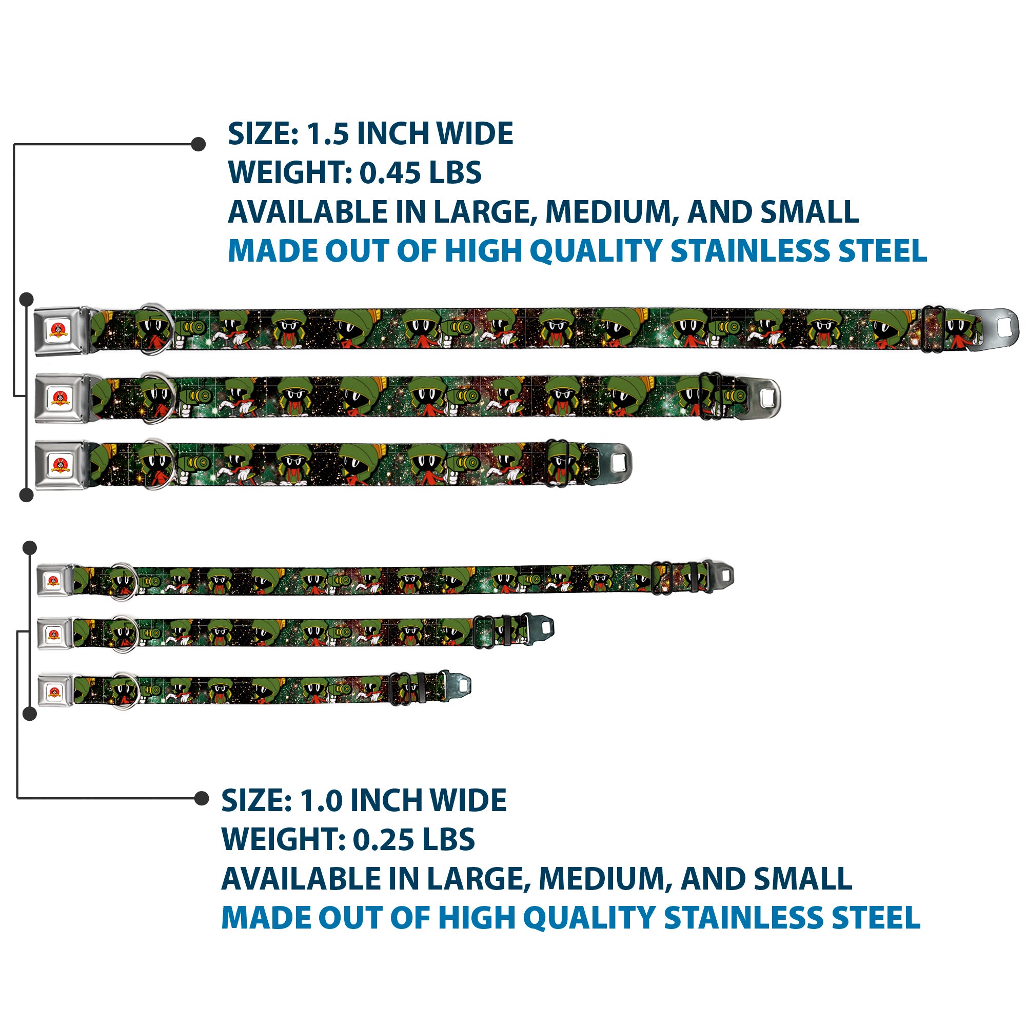 Looney Tunes Logo White Seatbelt Buckle Collar - Marvin the Martian 4-Poses Galaxy Seatbelt Buckle Collars Looney Tunes