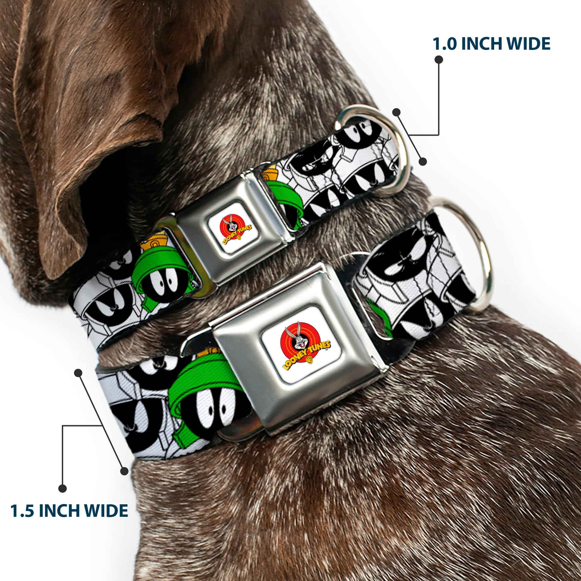 Looney Tunes Logo White Seatbelt Buckle Collar - Marvin the Martian Expressions Stacked White/Black/Green/Gold Seatbelt Buckle Collars Looney Tunes