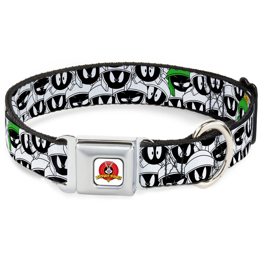 Looney Tunes Logo White Seatbelt Buckle Collar - Marvin the Martian Expressions Stacked White/Black/Green/Gold Seatbelt Buckle Collars Looney Tunes