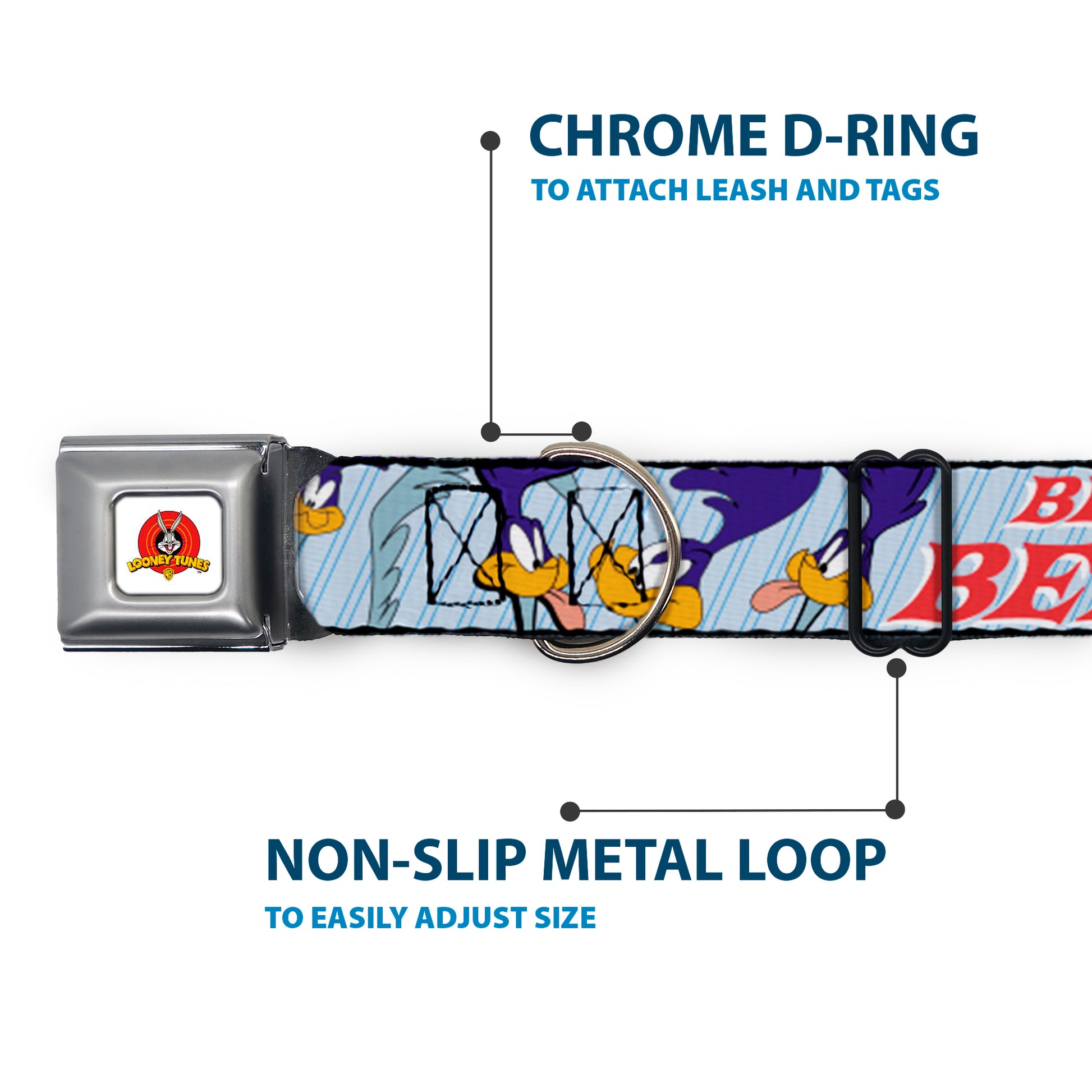 Looney Tunes Logo White Seatbelt Buckle Collar - MEEP MEEP!! w/Road Runner Poses Baby Blue Seatbelt Buckle Collars Looney Tunes
