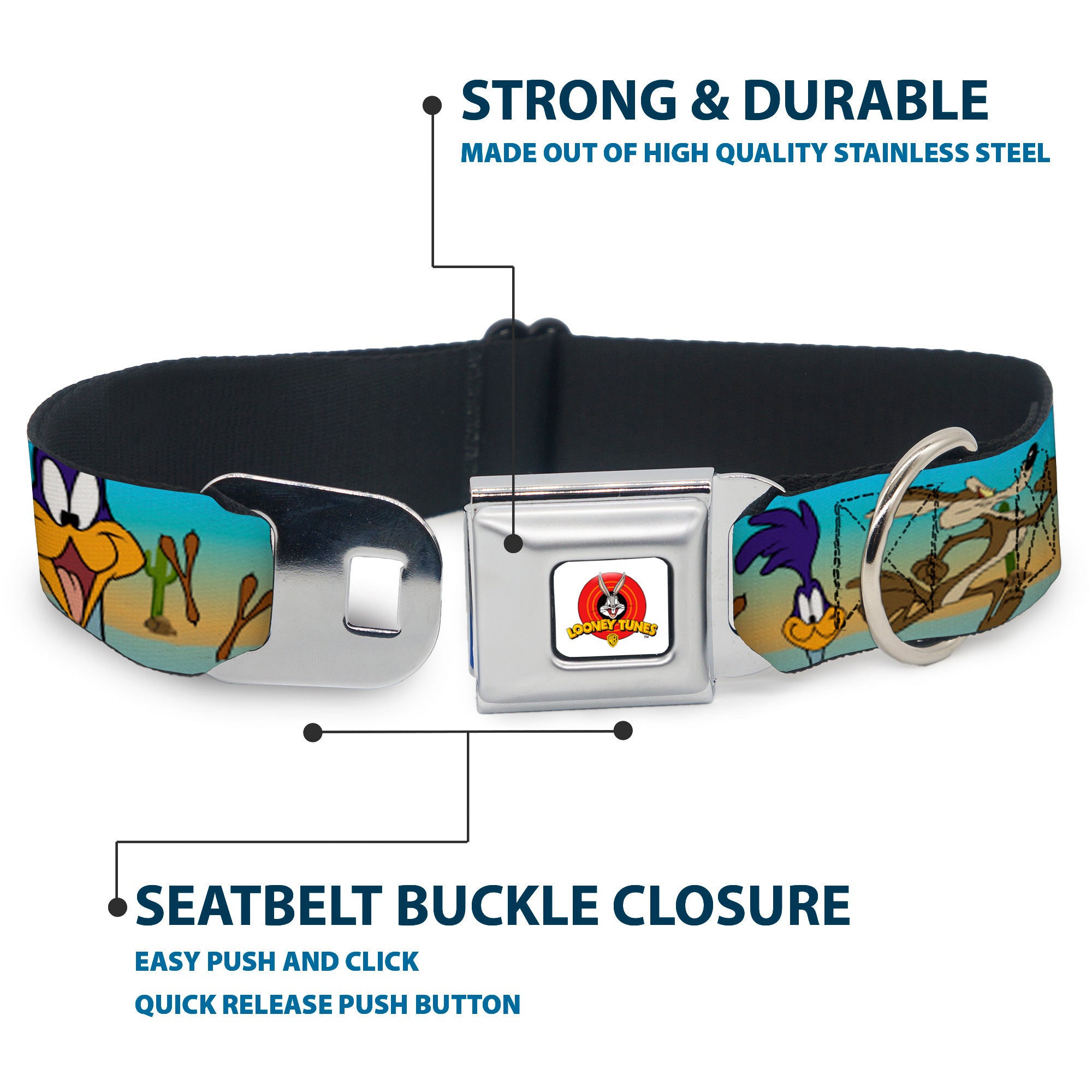 Looney Tunes Logo White Seatbelt Buckle Collar - Road Runner/Wile E. Coyote Scene1 Brown Fade Seatbelt Buckle Collars Looney Tunes