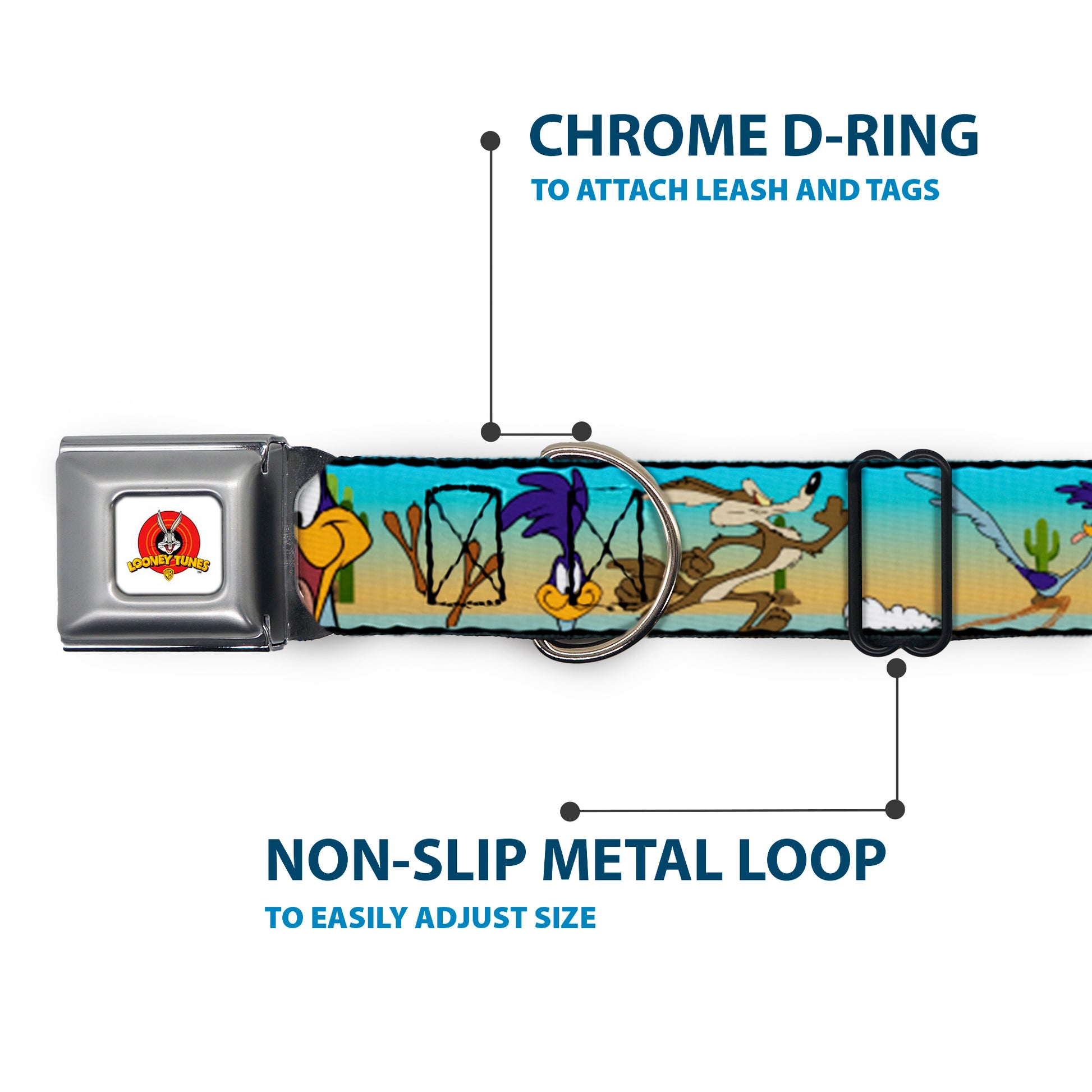 Looney Tunes Logo White Seatbelt Buckle Collar - Road Runner/Wile E. Coyote Scene1 Brown Fade Seatbelt Buckle Collars Looney Tunes