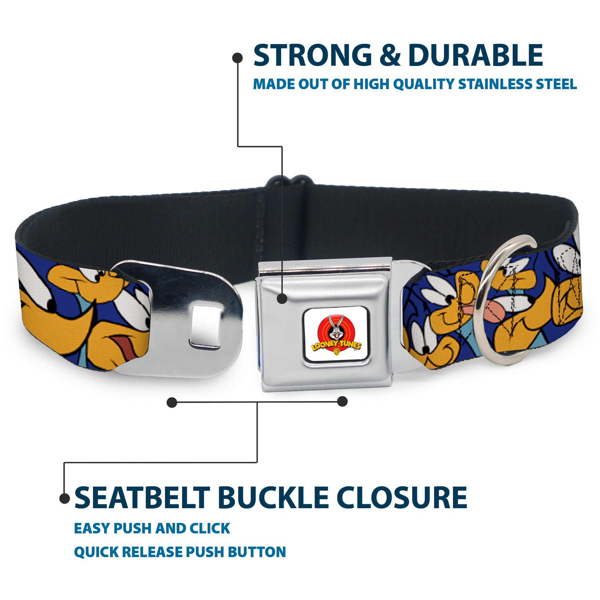 Looney Tunes Logo White Seatbelt Buckle Collar - Road Runner Expressions Stacked Seatbelt Buckle Collars Looney Tunes