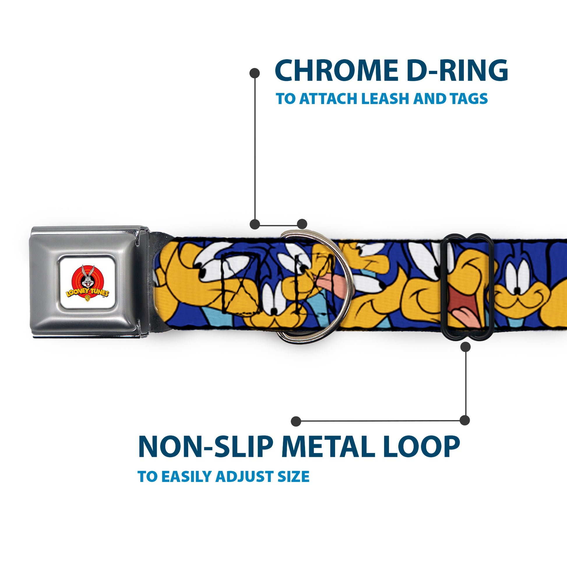 Looney Tunes Logo White Seatbelt Buckle Collar - Road Runner Expressions Stacked Seatbelt Buckle Collars Looney Tunes