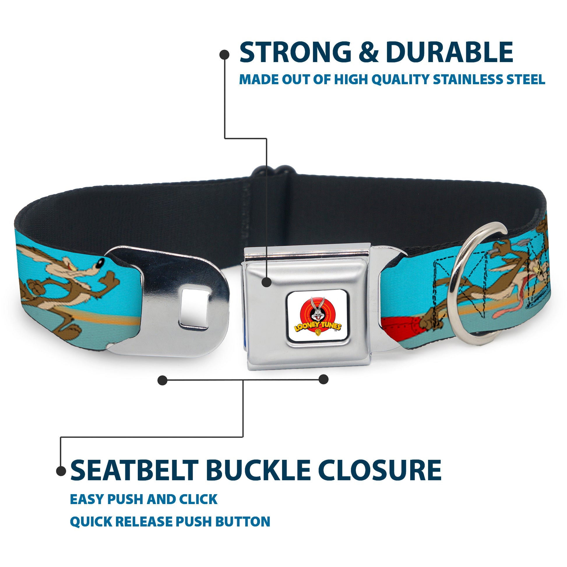 Looney Tunes Logo White Seatbelt Buckle Collar - Road Runner/Wile E. Coyote Scene2 Desert Seatbelt Buckle Collars Looney Tunes
