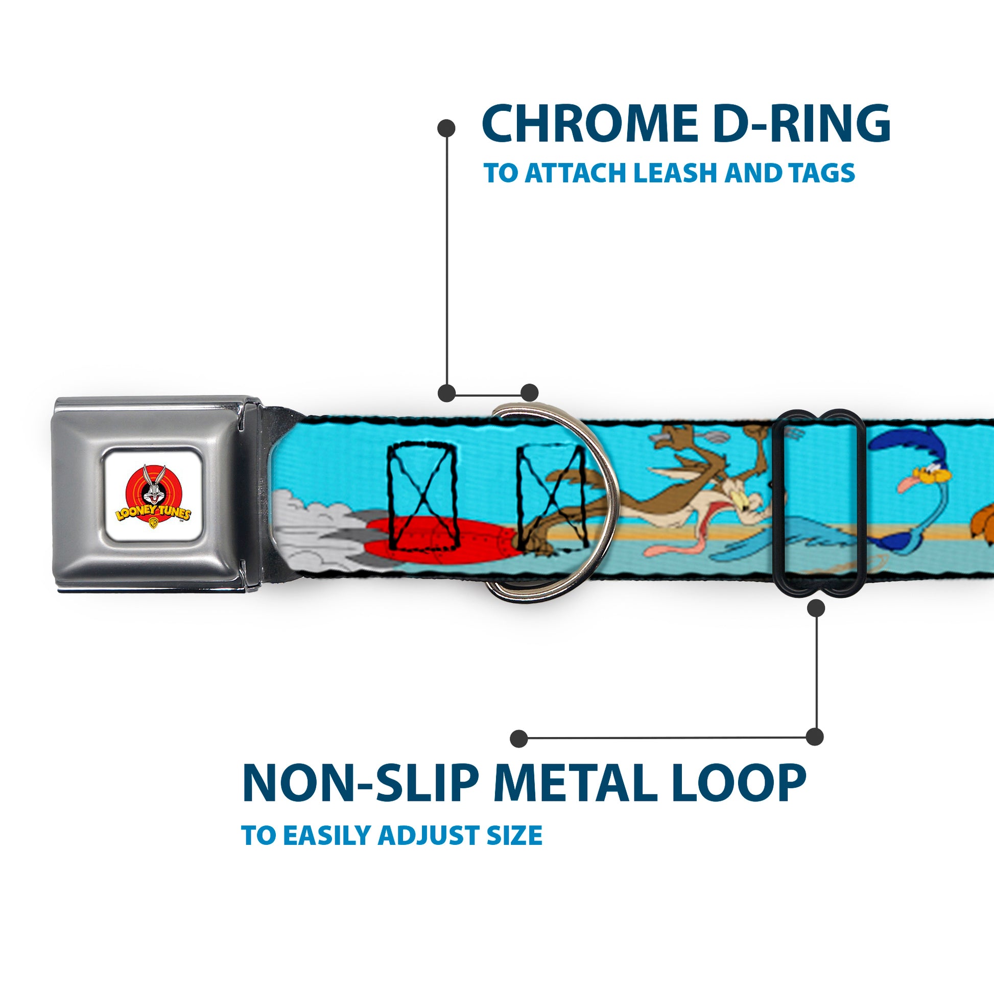 Looney Tunes Logo White Seatbelt Buckle Collar - Road Runner/Wile E. Coyote Scene2 Desert Seatbelt Buckle Collars Looney Tunes