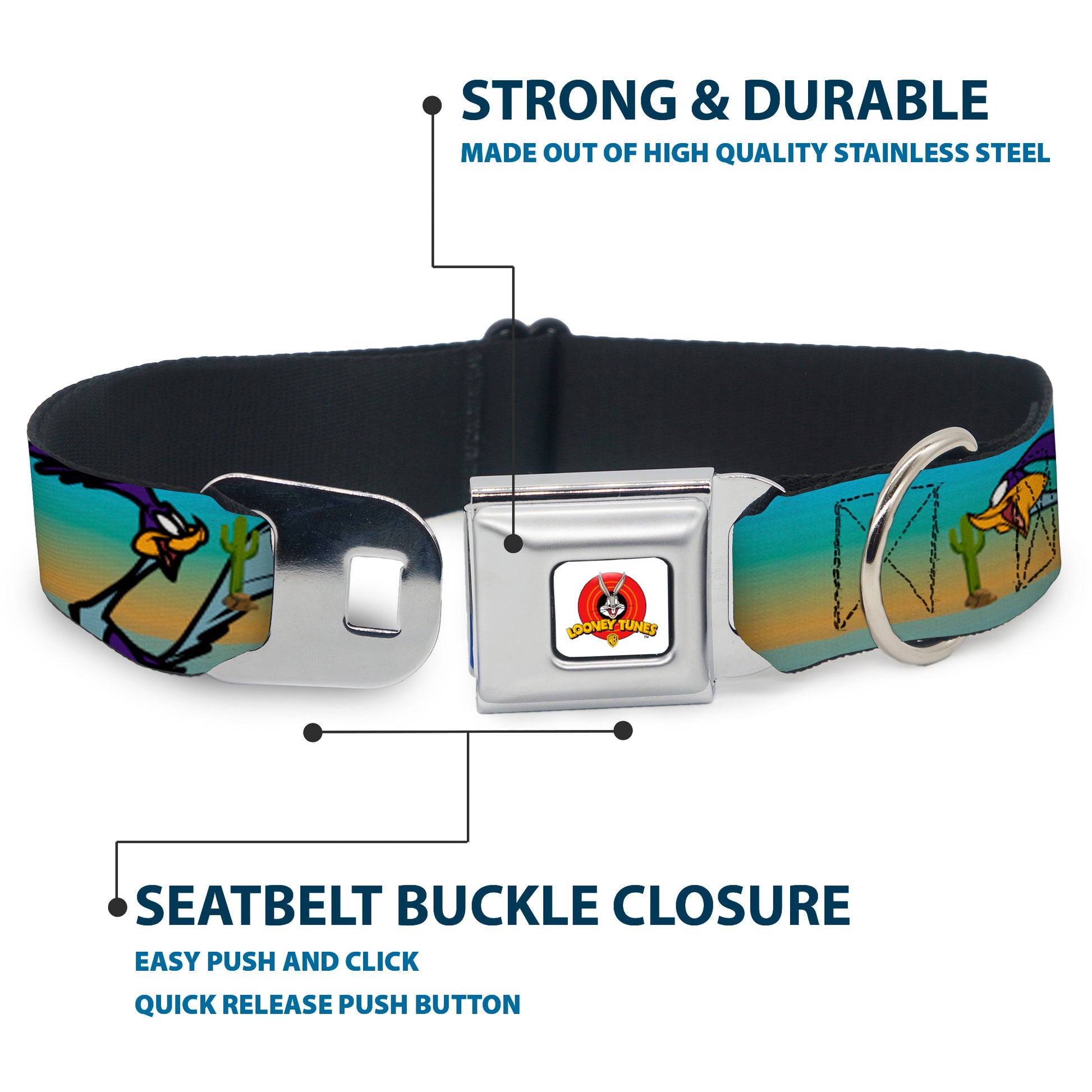 Looney Tunes Logo White Seatbelt Buckle Collar - Road Runner/Wile E. Coyote Scene1 Desert Seatbelt Buckle Collars Looney Tunes