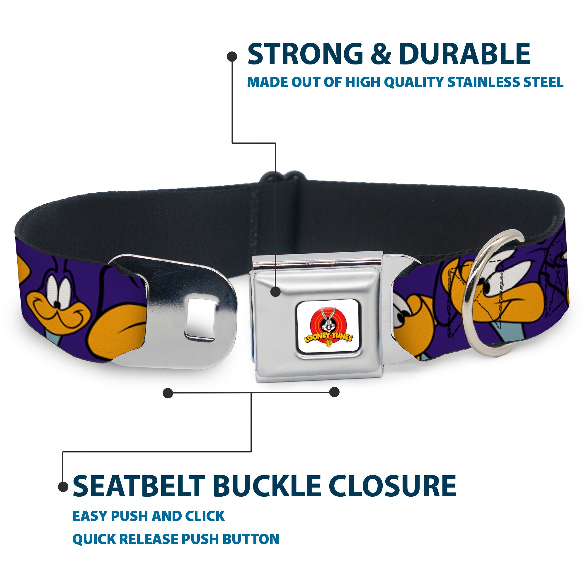 Looney Tunes Logo White Seatbelt Buckle Collar - Road Runner Expressions Royal Seatbelt Buckle Collars Looney Tunes