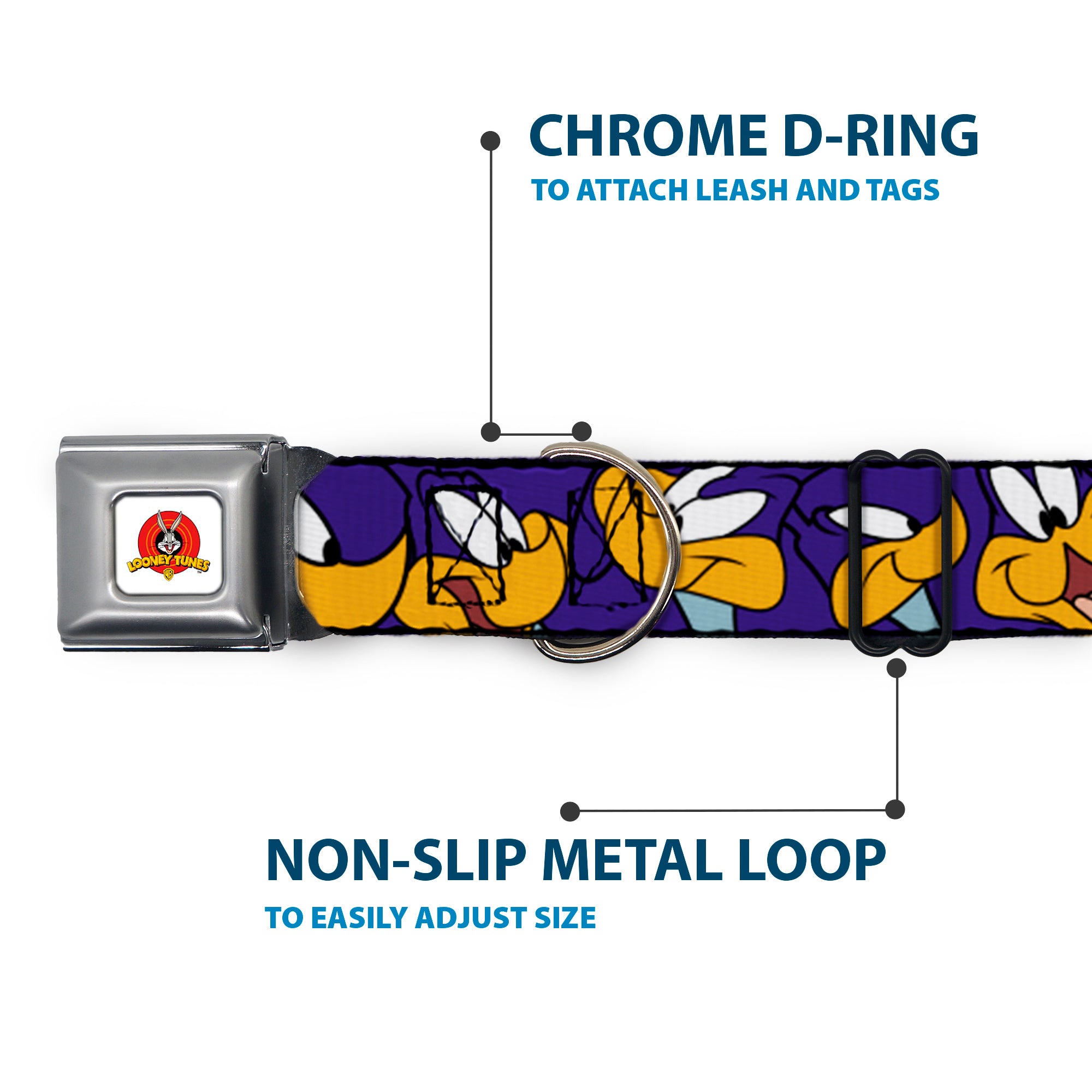 Looney Tunes Logo White Seatbelt Buckle Collar - Road Runner Expressions Royal Seatbelt Buckle Collars Looney Tunes