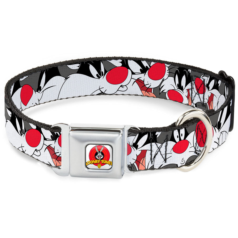 Looney Tunes Logo Full Color White Seatbelt Buckle Collar - Sylvester the Cat Expressions Gray Seatbelt Buckle Collars Looney Tunes