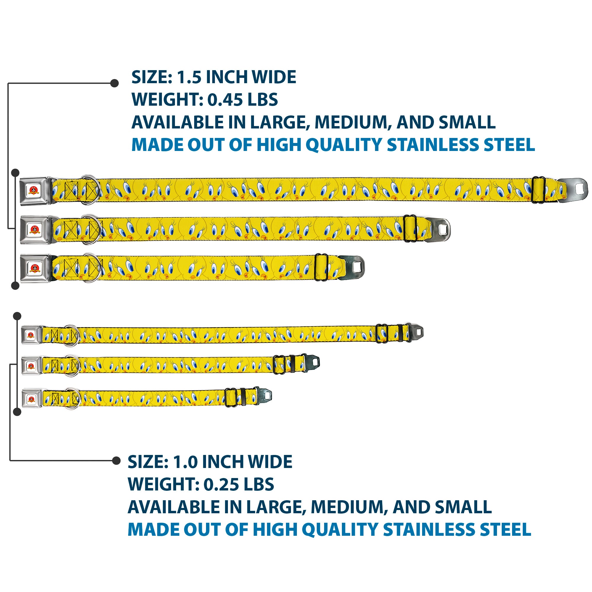 Looney Tunes Logo Full Color White Seatbelt Buckle Collar - Tweety Bird Expressions Yellow Seatbelt Buckle Collars Looney Tunes