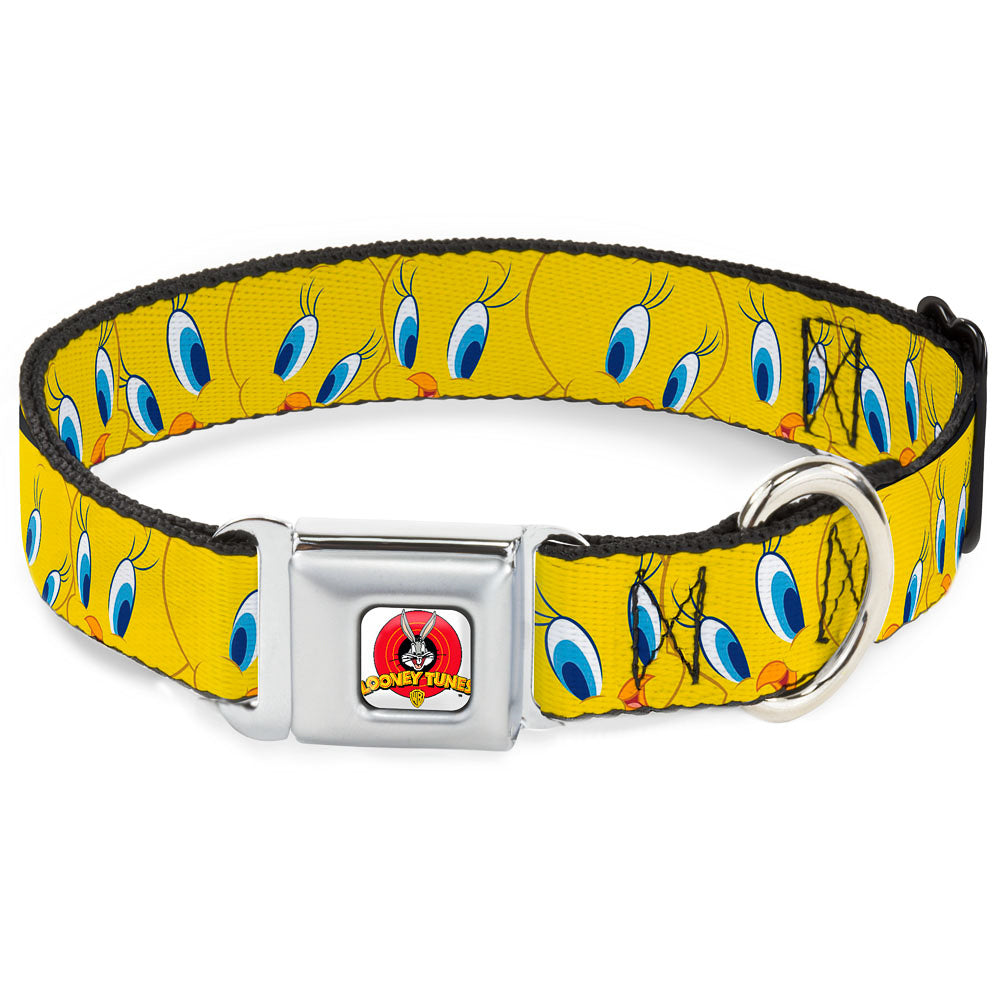 Looney Tunes Logo Full Color White Seatbelt Buckle Collar - Tweety Bird Expressions Yellow Seatbelt Buckle Collars Looney Tunes