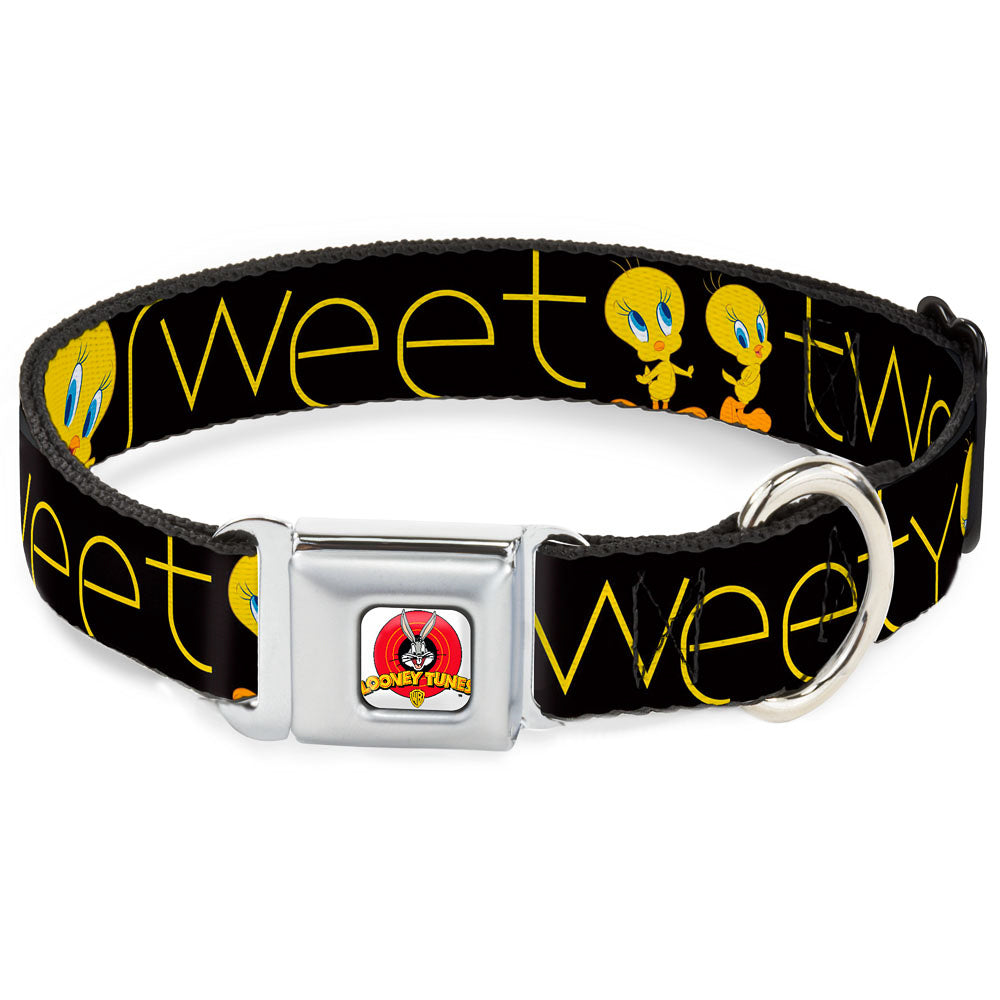 Looney Tunes Logo Full Color White Seatbelt Buckle Collar - Tweety Bird Poses CUTE AND SWEET Black/Yellow Seatbelt Buckle Collars Looney Tunes