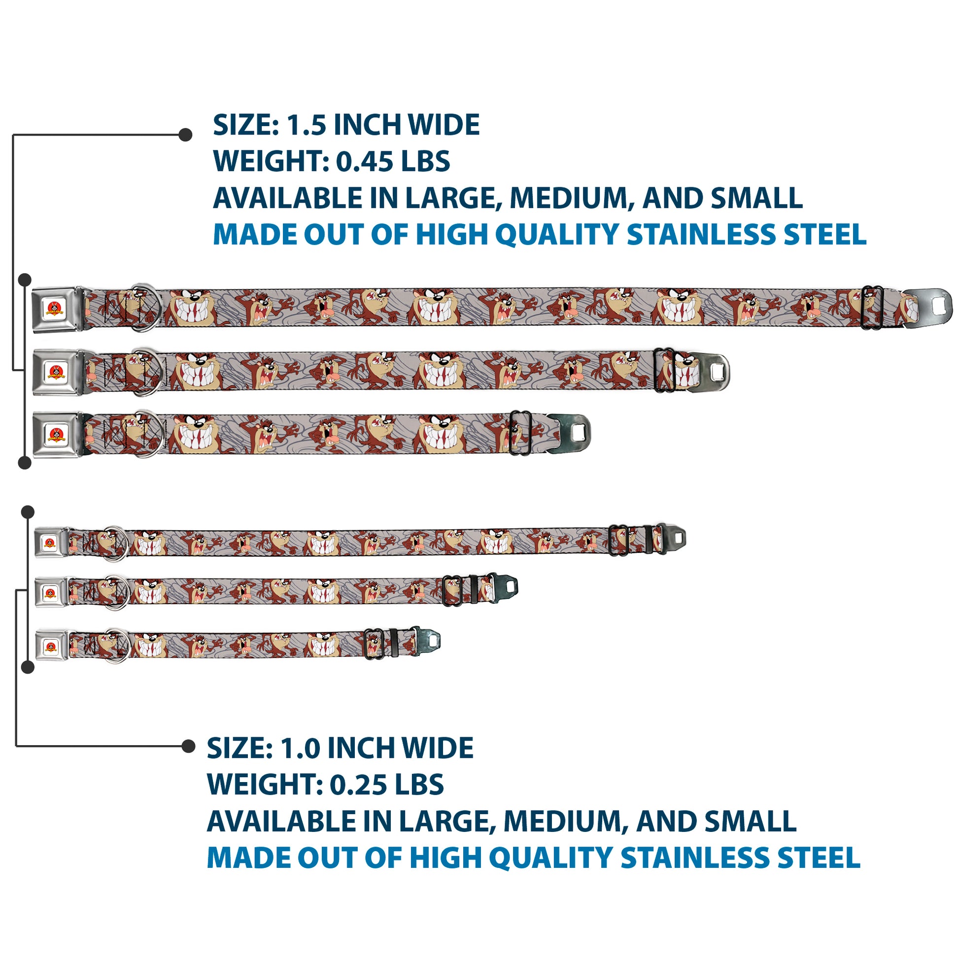 Looney Tunes Logo Full Color White Seatbelt Buckle Collar - Tasmanian Devil Expressions Gray Swirl Seatbelt Buckle Collars Looney Tunes