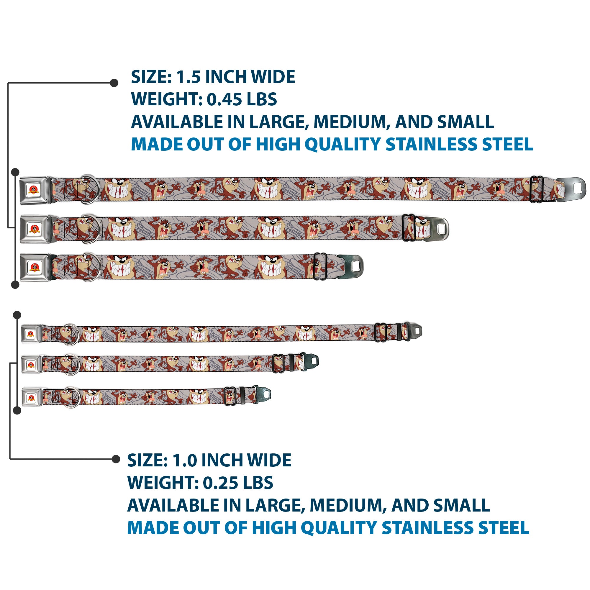 Looney Tunes Logo Full Color White Seatbelt Buckle Collar - Tasmanian Devil Expressions Gray Swirl Seatbelt Buckle Collars Looney Tunes