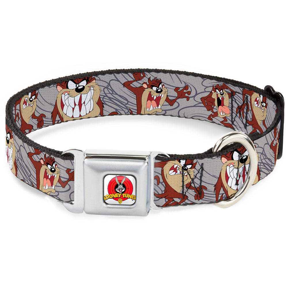 Looney Tunes Logo Full Color White Seatbelt Buckle Collar - Tasmanian Devil Expressions Gray Swirl Seatbelt Buckle Collars Looney Tunes
