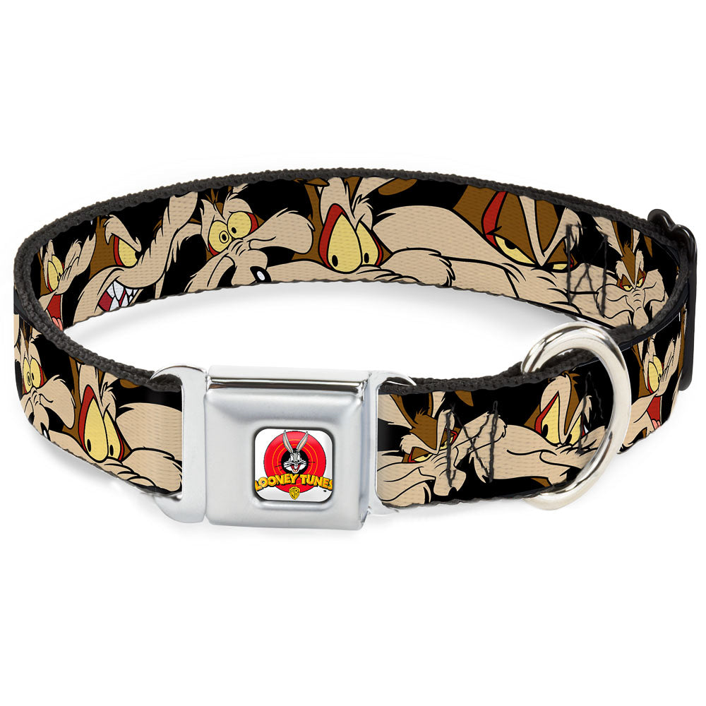 Looney Tunes Logo Full Color White Seatbelt Buckle Collar - Wile E. Coyote Expressions Black Seatbelt Buckle Collars Looney Tunes