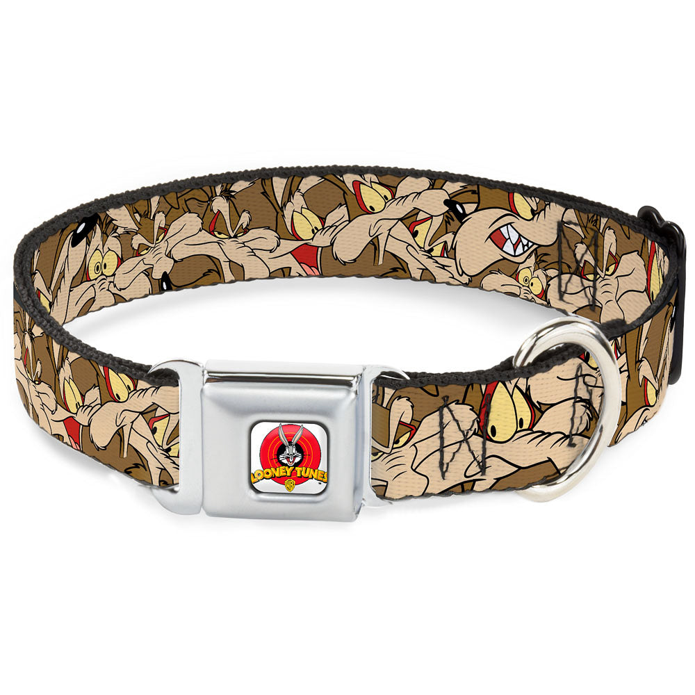 Looney Tunes Logo Full Color White Seatbelt Buckle Collar - Wile E. Coyote Expressions Stacked Seatbelt Buckle Collars Looney Tunes