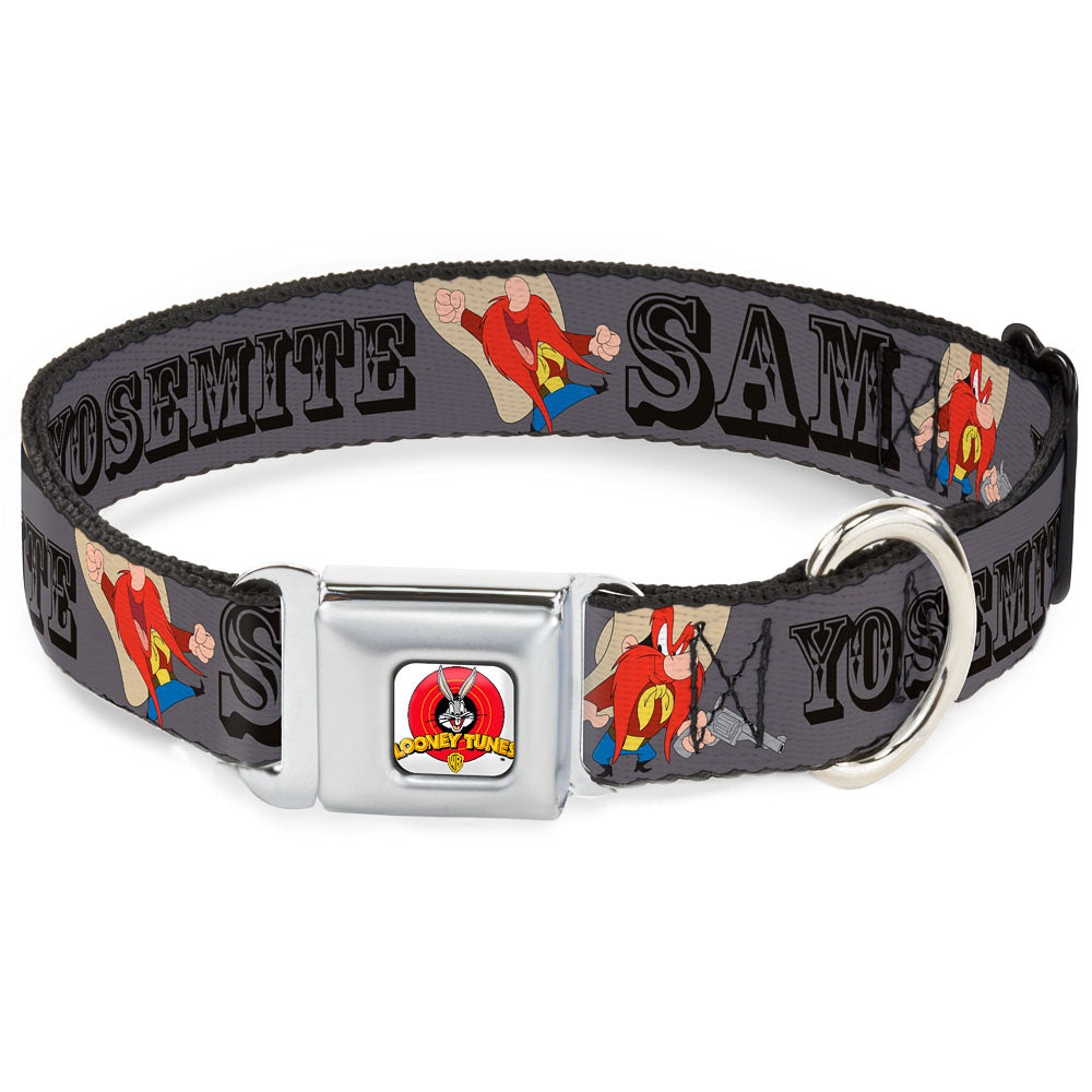 Looney Tunes Logo Full Color White Seatbelt Buckle Collar - YOSEMITE SAM w/Poses Gray Seatbelt Buckle Collars Looney Tunes