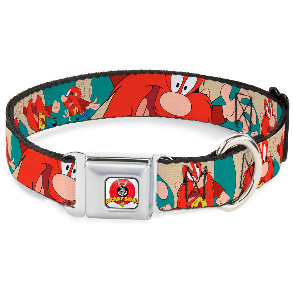 Looney Tunes Logo Full Color White Seatbelt Buckle Collar - Yosemite Sam Poses Turquoise Seatbelt Buckle Collars Looney Tunes