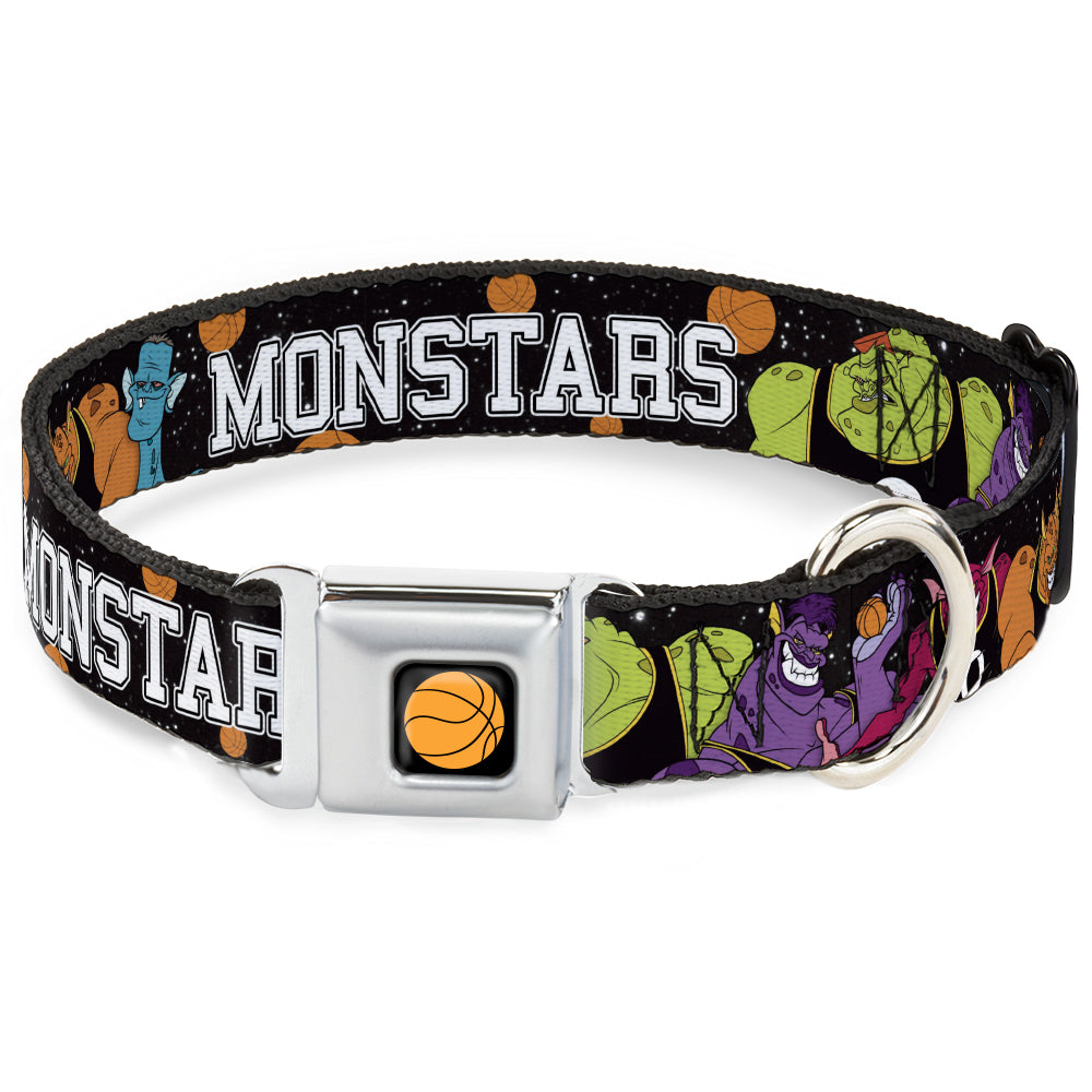 Looney Tunes Basketball Full Color Black Seatbelt Buckle Collar - Space Jam MONSTARS 5-Player Group Pose/Basketballs Galaxy Black/White Seatbelt Buckle Collars Looney Tunes