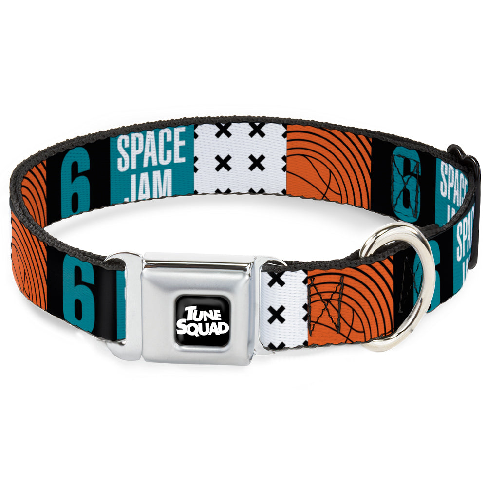 Space Jam 2 TUNE SQUAD Logo Full Color Black/White Seatbelt Buckle Collar - SPACE JAM Number 6 Blocks Black/Turquoise/White/Red Seatbelt Buckle Collars Looney Tunes