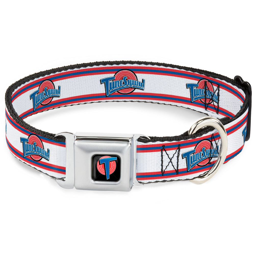 Space Jam Tune Squad Icon Full Color Black/Red/Blue Seatbelt Buckle Collar - Space Jam TUNE SQUAD Logo Stripe White/Red/Blue Seatbelt Buckle Collars Looney Tunes