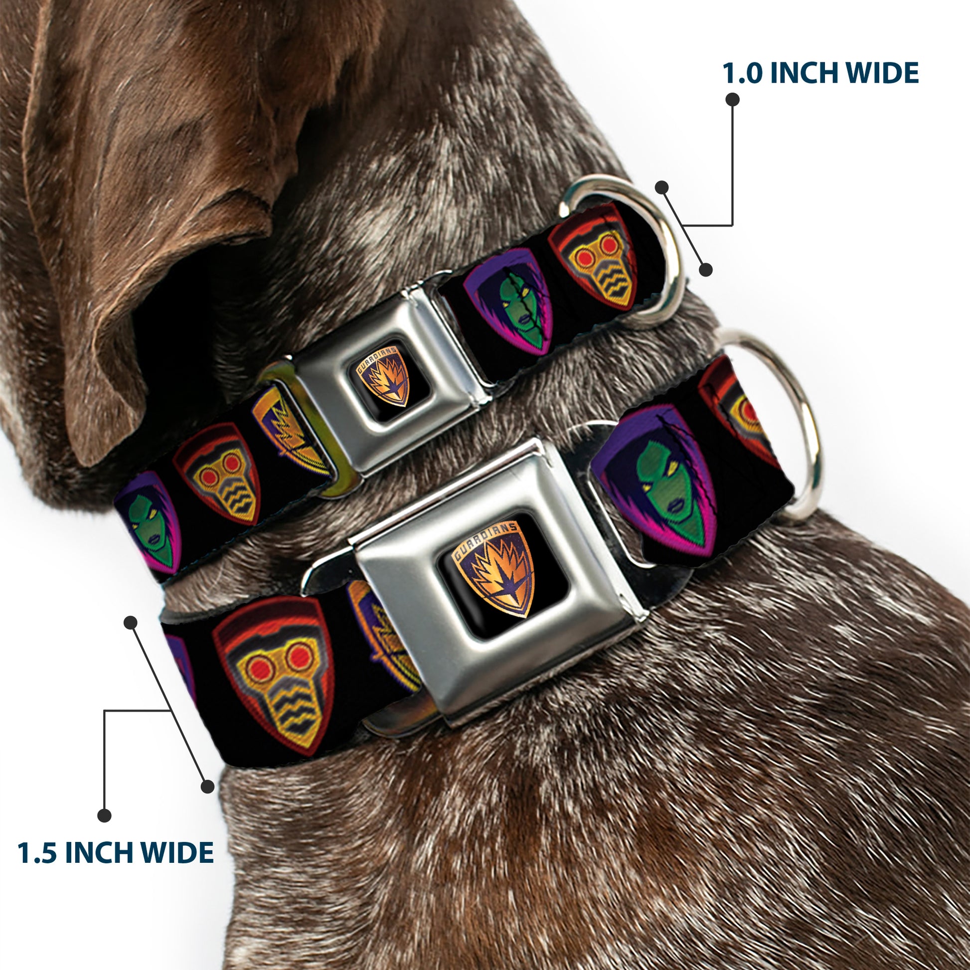 GUARDIANS OF THE GALAXY - EVERGREEN GUARDIANS Badge Full Color Black Gold Purple Seatbelt Buckle Collar - Guardians of the Galaxy Badge/5-Character Icons Black/Multi Color Seatbelt Buckle Collars Marvel Comics