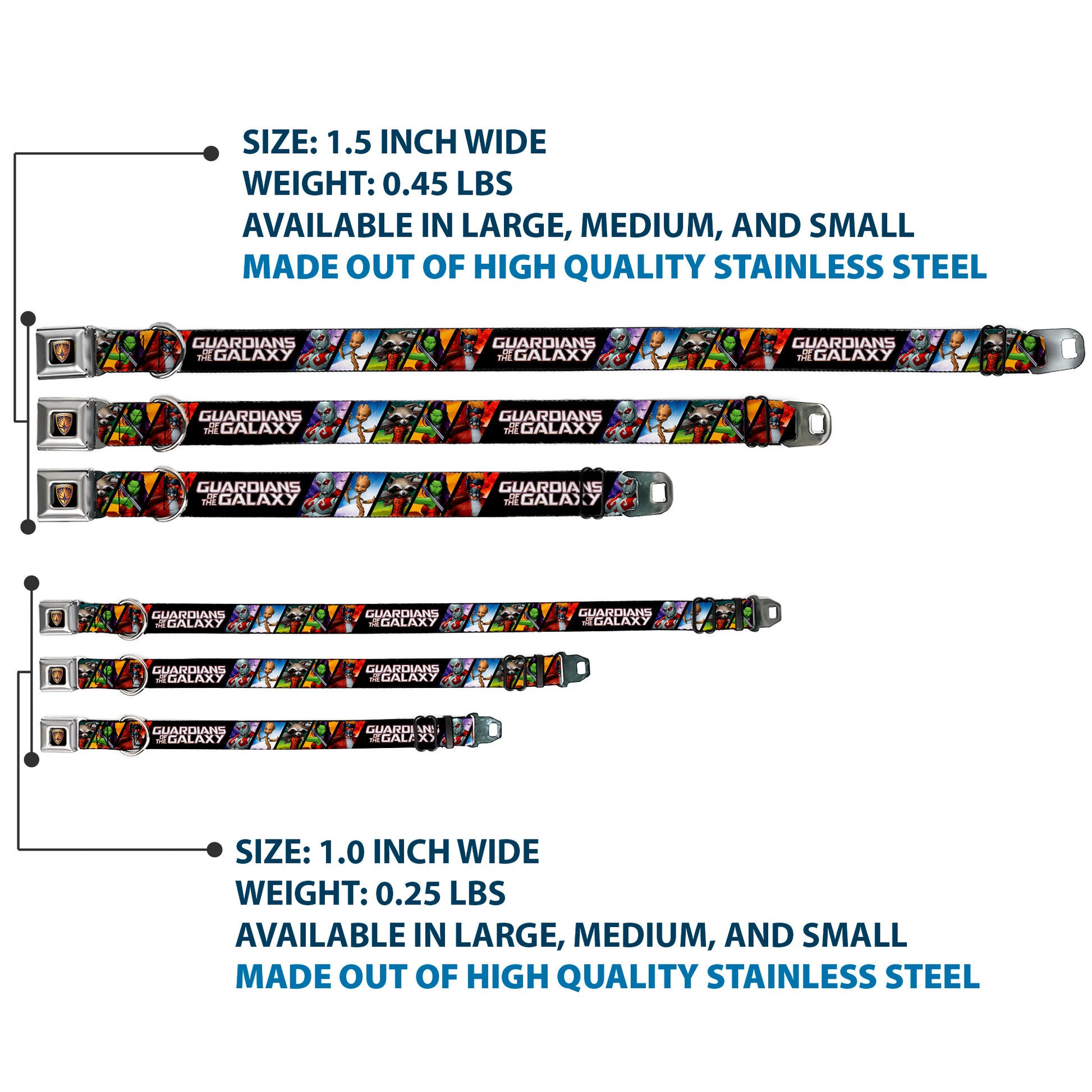 GUARDIANS OF THE GALAXY - EVERGREEN GUARDIANS Badge Full Color Black Gold Purple Seatbelt Buckle Collar - GUARDIANS OF THE GALAXY 5-Character Pose Blocks Seatbelt Buckle Collars Marvel Comics