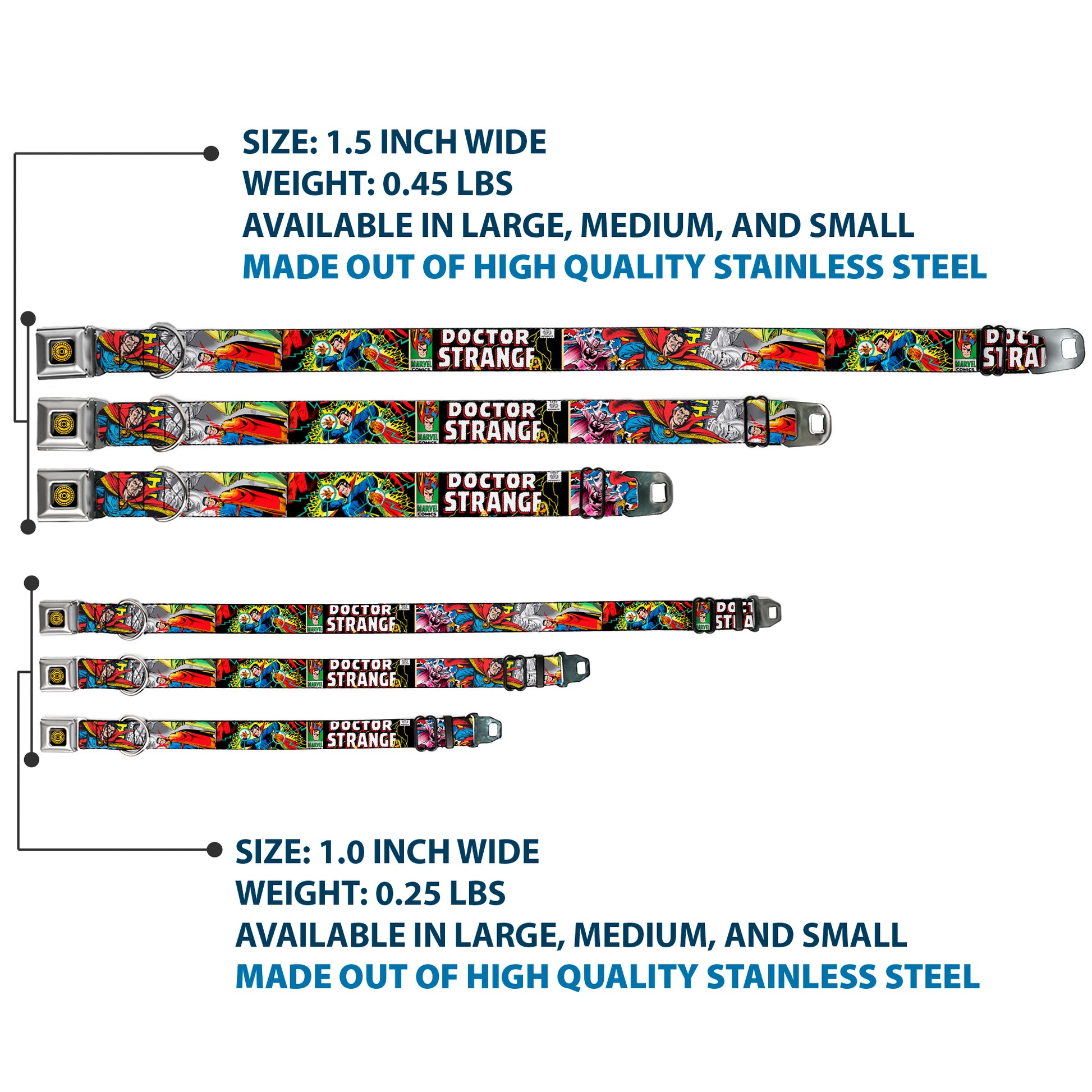 DOCTOR STRANGE MOVIE Doctor Strange Eye of Agamotto Full Color Black Gold Seatbelt Buckle Collar - Classic DOCTOR STRANGE Comic Book Title/4-Poses Seatbelt Buckle Collars Marvel Comics