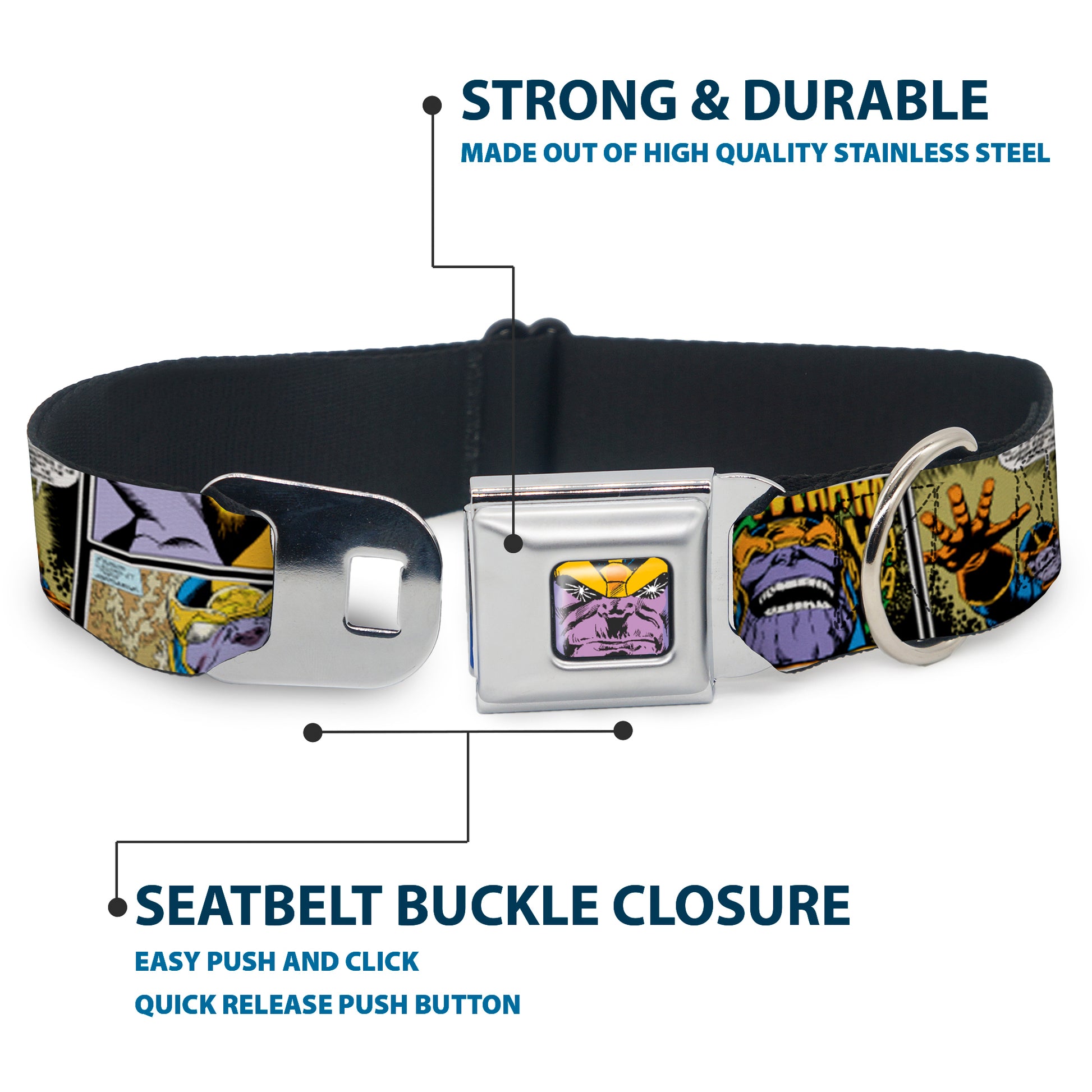 Thanos Face CLOSE-UP Full Color Seatbelt Buckle Collar - Thanos Comic Scene Blocks Seatbelt Buckle Collars Marvel Comics