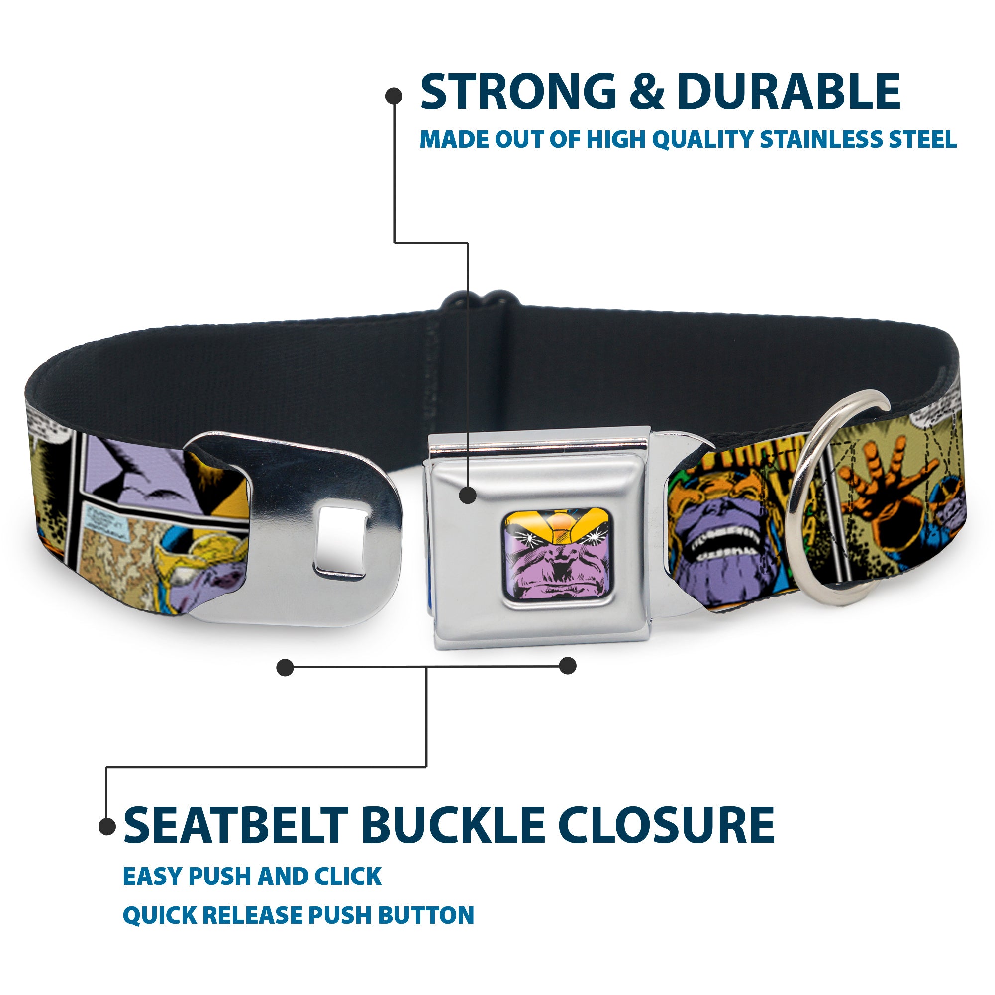 Thanos Face CLOSE-UP Full Color Seatbelt Buckle Collar - Thanos Comic Scene Blocks Seatbelt Buckle Collars Marvel Comics