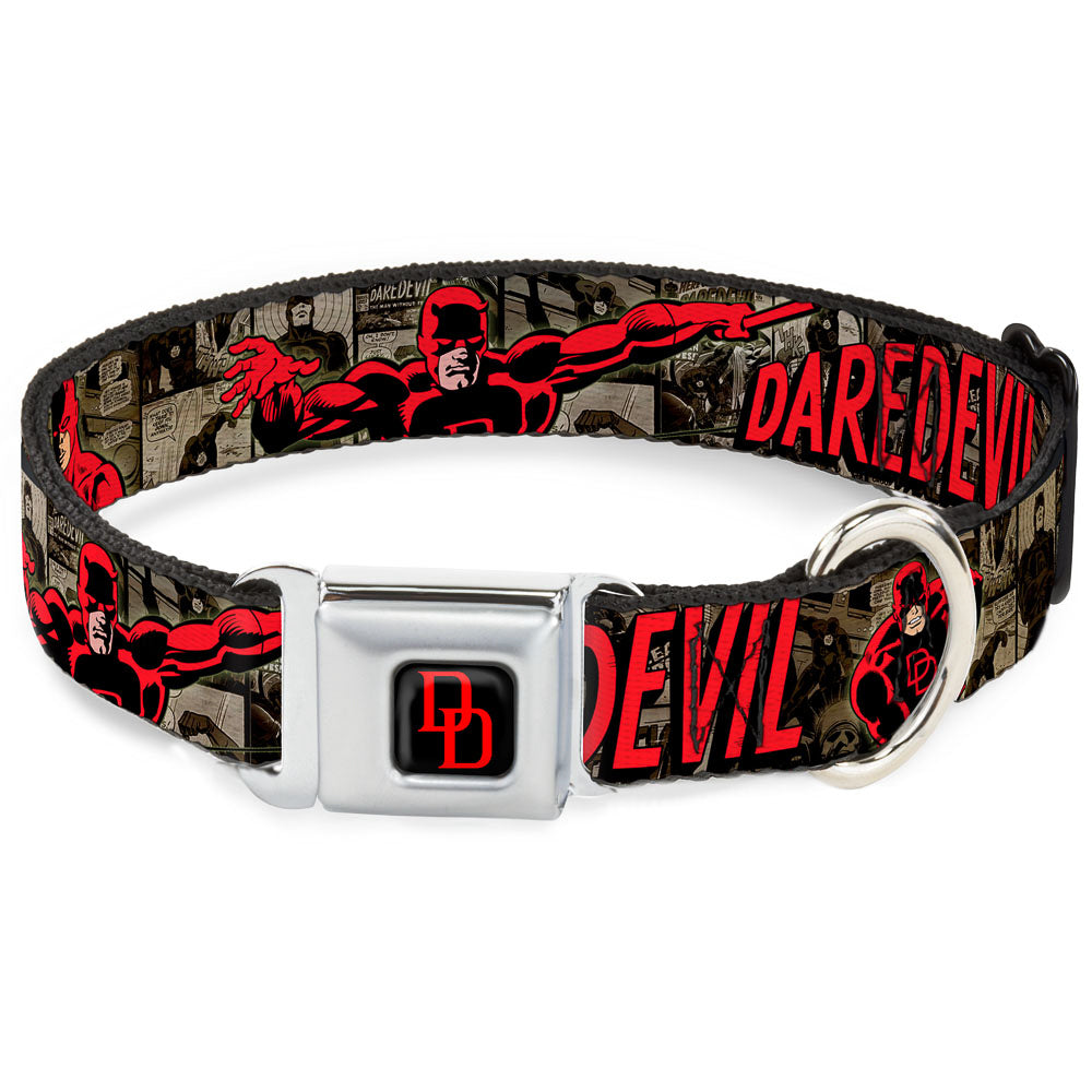 MARVEL UNIVERSE Daredevil DD Logo Full Color Black Red Seatbelt Buckle Collar - DAREDEVIL Action Poses/Comic Panels Grays/Red Seatbelt Buckle Collars Marvel Comics