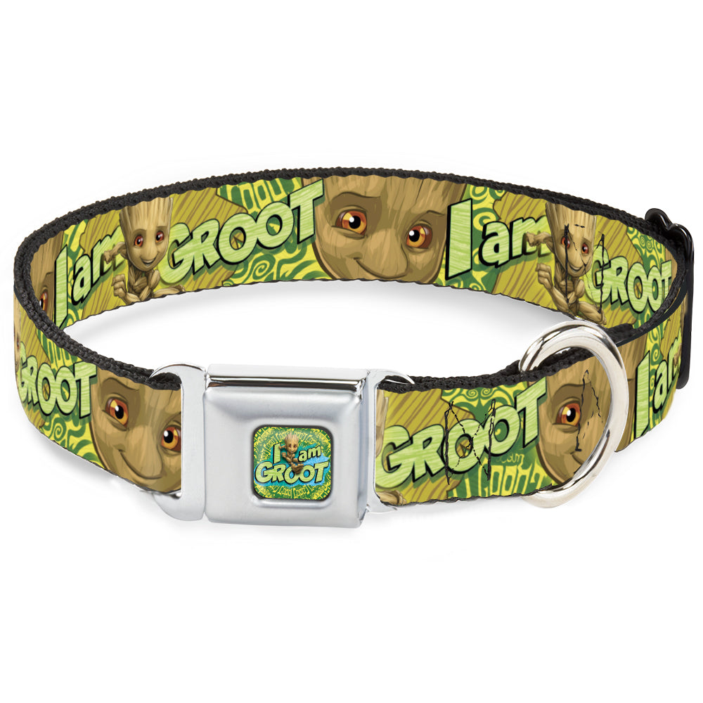 Baby Groot Running Pose I AM GROOT Full Color Greens/Yellows Seatbelt Buckle Collar - Baby Groot Pose/Face I AM GROOT Browns/Greens/Yellows Seatbelt Buckle Collars Marvel Comics