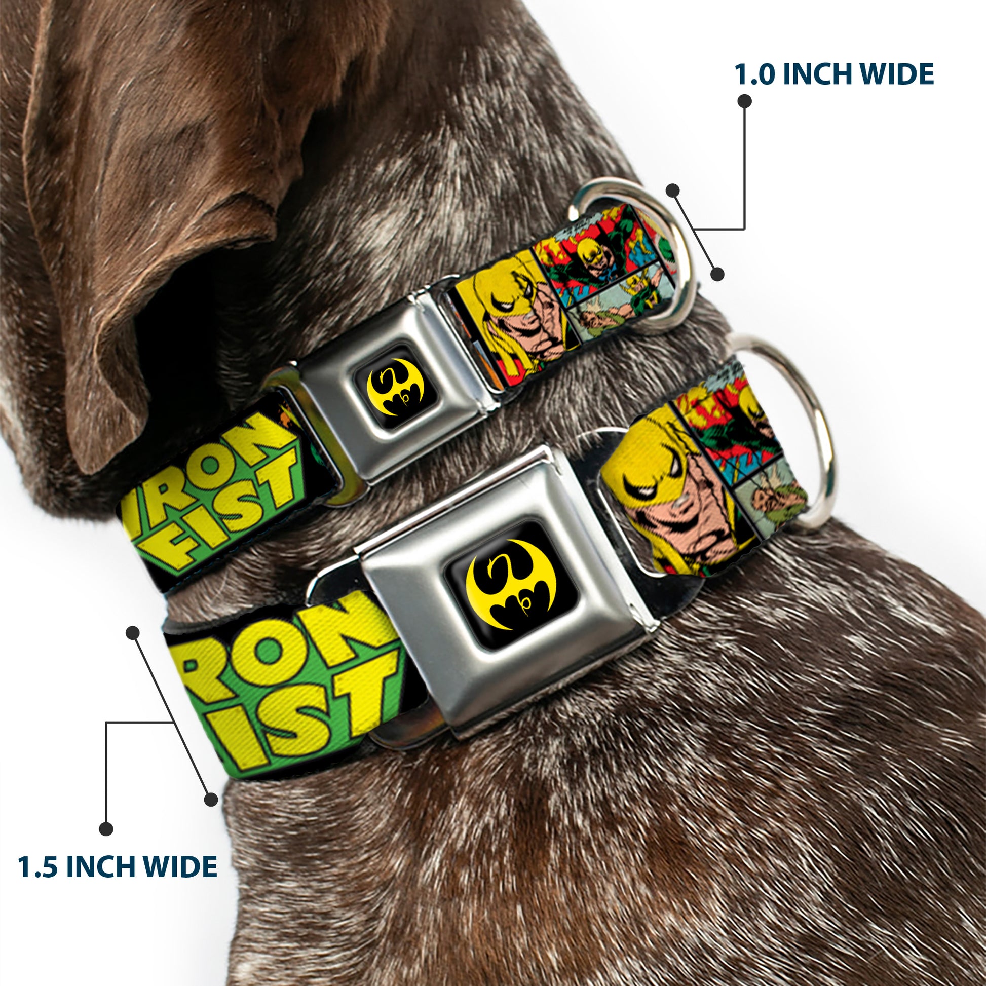 Iron Fist Dragon Logo Full Color Black/Yellow Seatbelt Buckle Collar - Retro IRON FIST Action Pose/Comic Scene Blocks Black/Green/Yellow Seatbelt Buckle Collars Marvel Comics