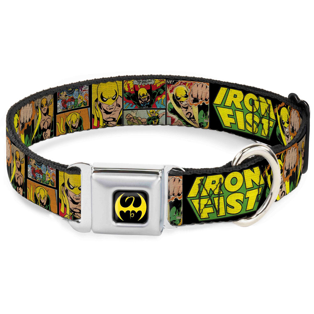 Iron Fist Dragon Logo Full Color Black/Yellow Seatbelt Buckle Collar - Retro IRON FIST Action Pose/Comic Scene Blocks Black/Green/Yellow Seatbelt Buckle Collars Marvel Comics